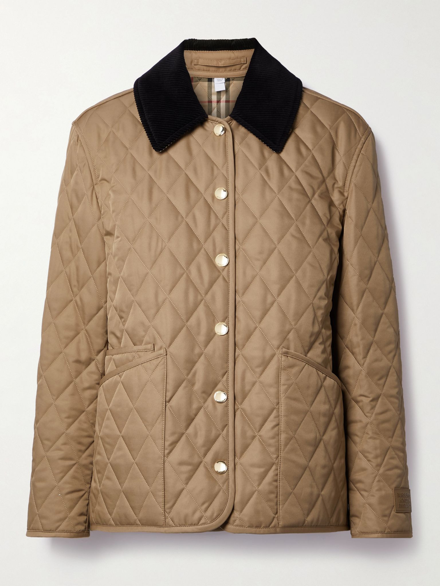 Corduroy-trimmed quilted shell jacket Camel - 1