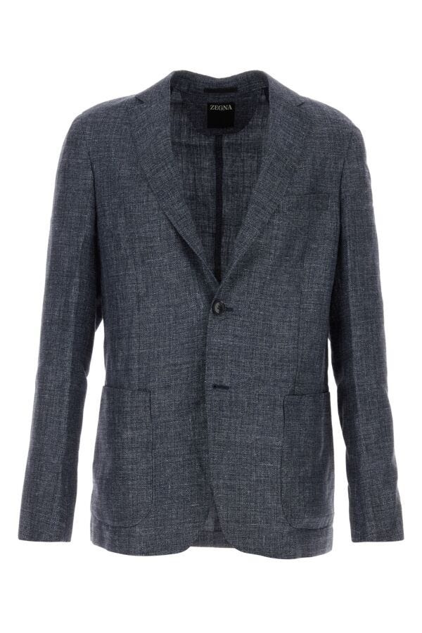 Blue linen blend blazer - 1