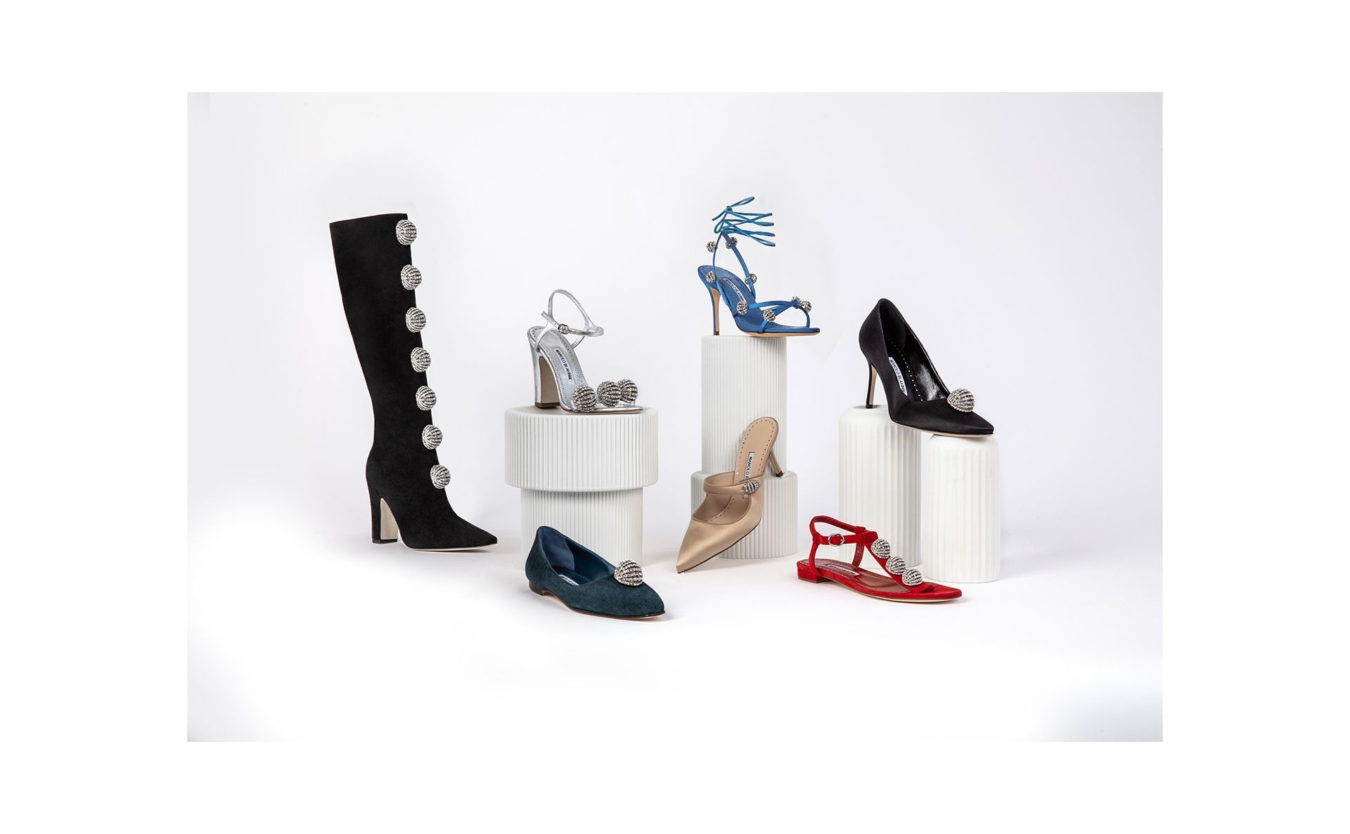 Blue Satin Strappy Embellished Sandals - 5