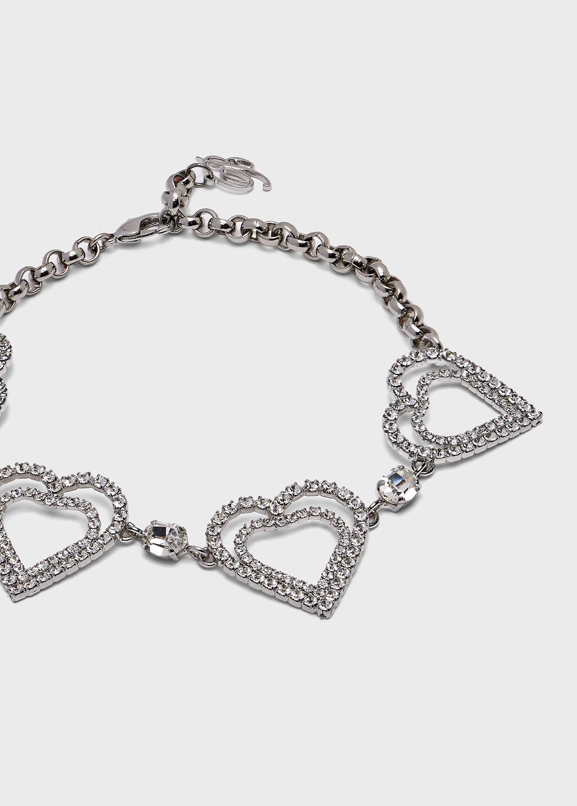 METAL CHOKER WITH RHINESTONE HEARTS - 2