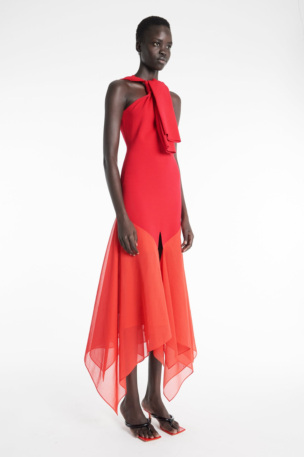 KNIT DRESS WITH ORGANZA INSERTS RED - 2