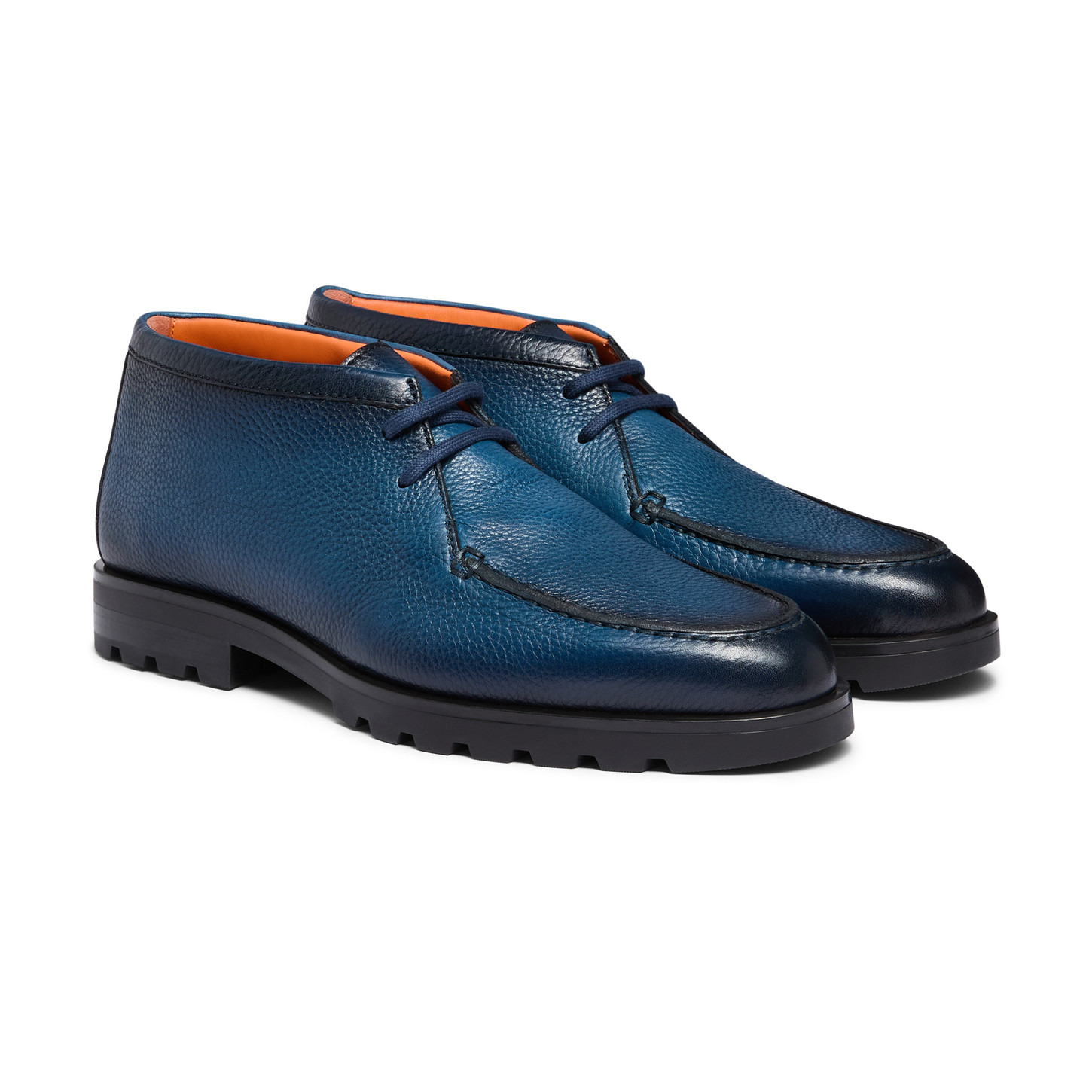 Men's blue tumbled leather desert boot - 2