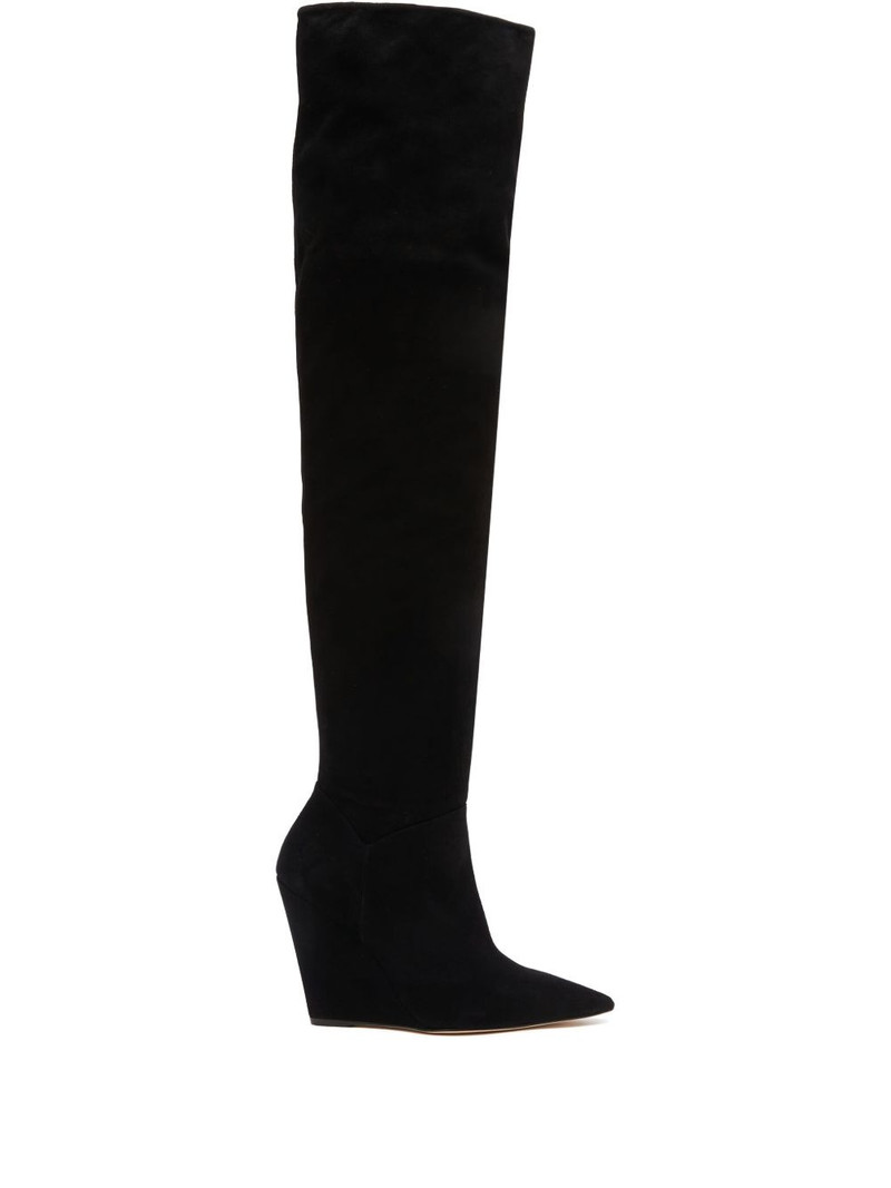 100mm Saloon wedge pointed-toe over-the-knee boots 1