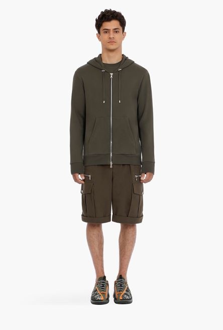 Khaki cotton sweatshirt with embossed khaki Balmain Paris logo - 4
