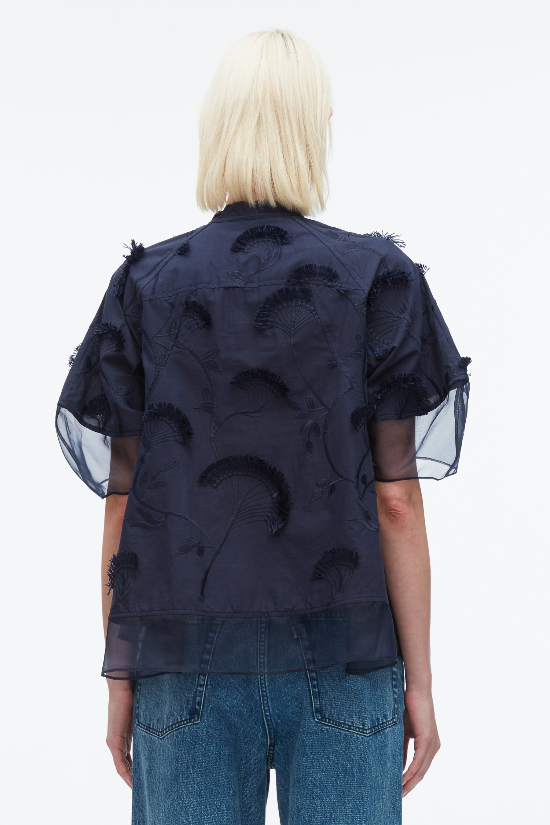 Embroidery Voile Top with Organza Combo - 5