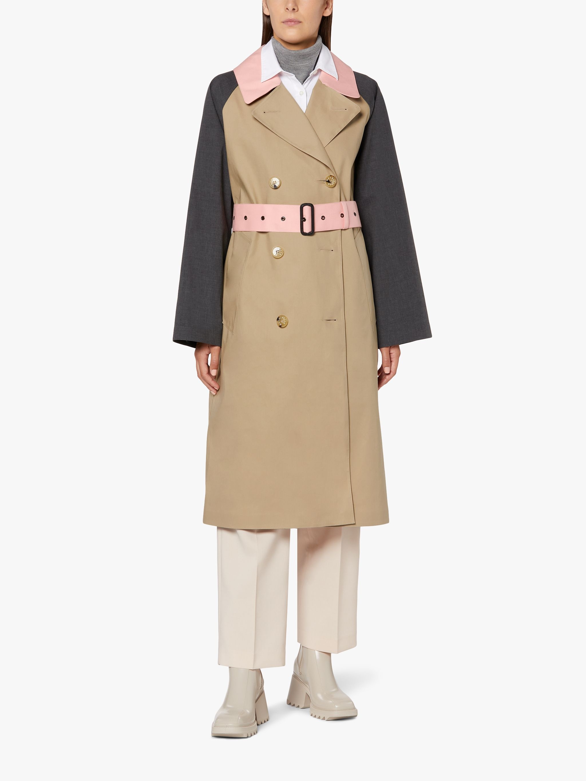 AVA FAWN COLOUR BLOCK BONDED COTTON TRENCH COAT | LRF-300 - 2