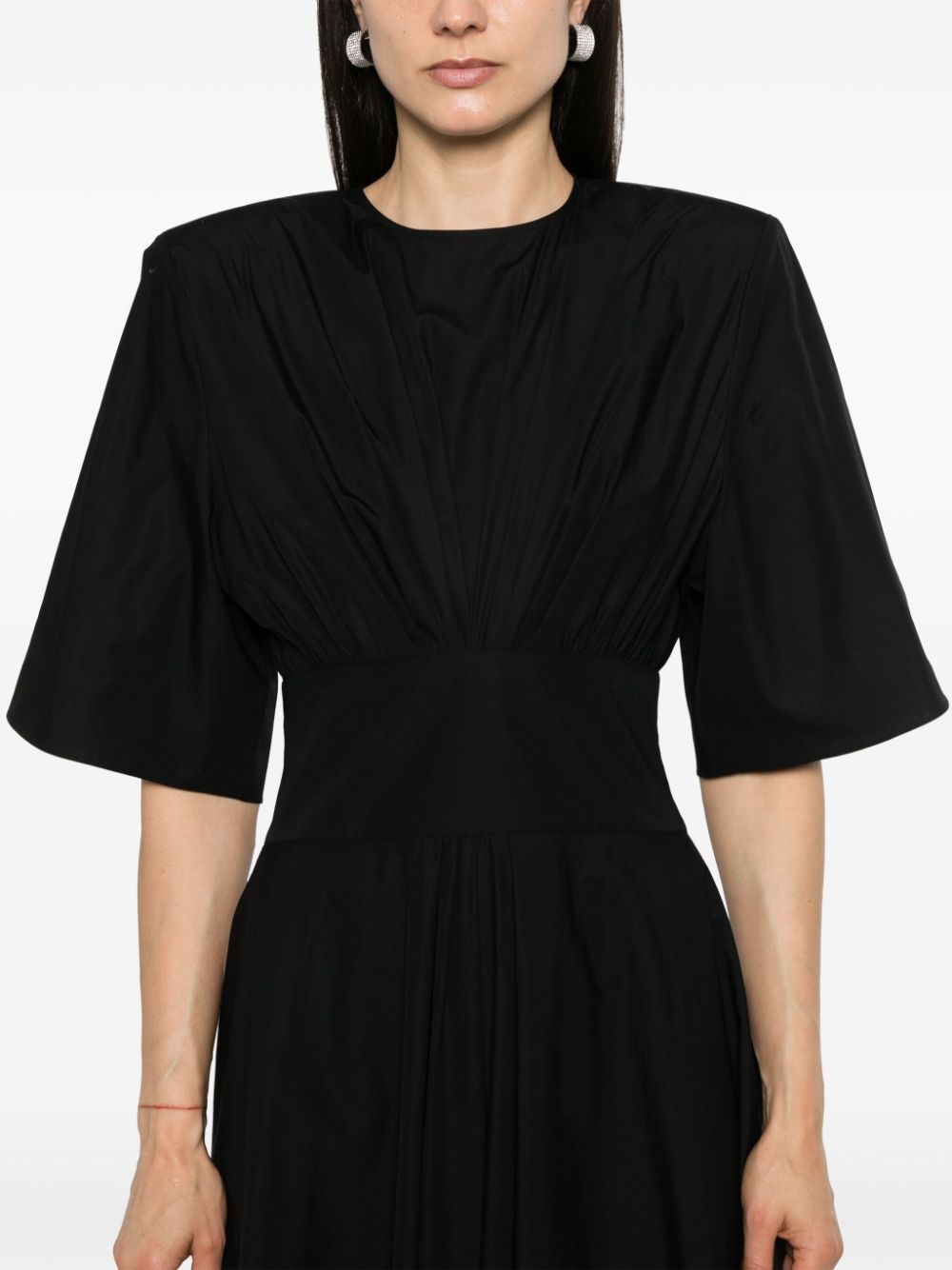 poplin shoulder-pads midi dress - 5