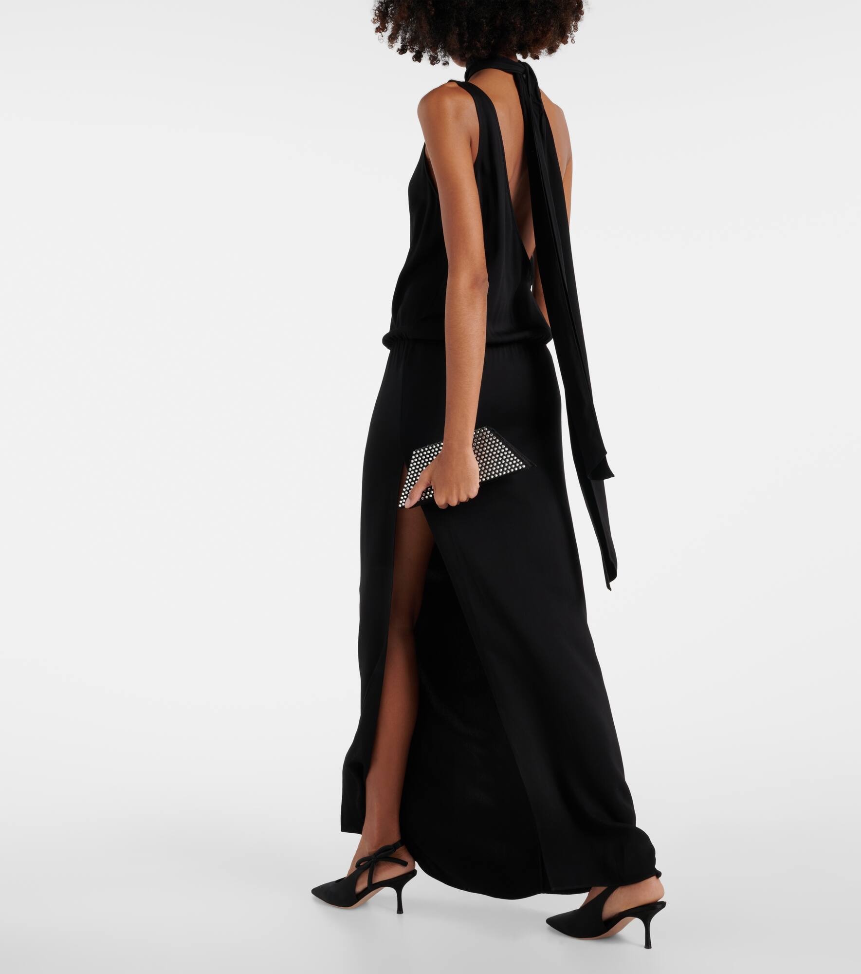 Draped halterneck side-slit gown - 3