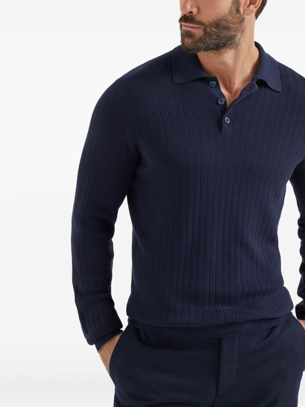 RIBBED LONG-SLEEVE POLO SHIRT - 2