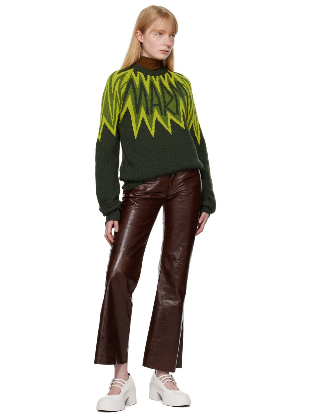 Brown Flared Leather Pants - 4