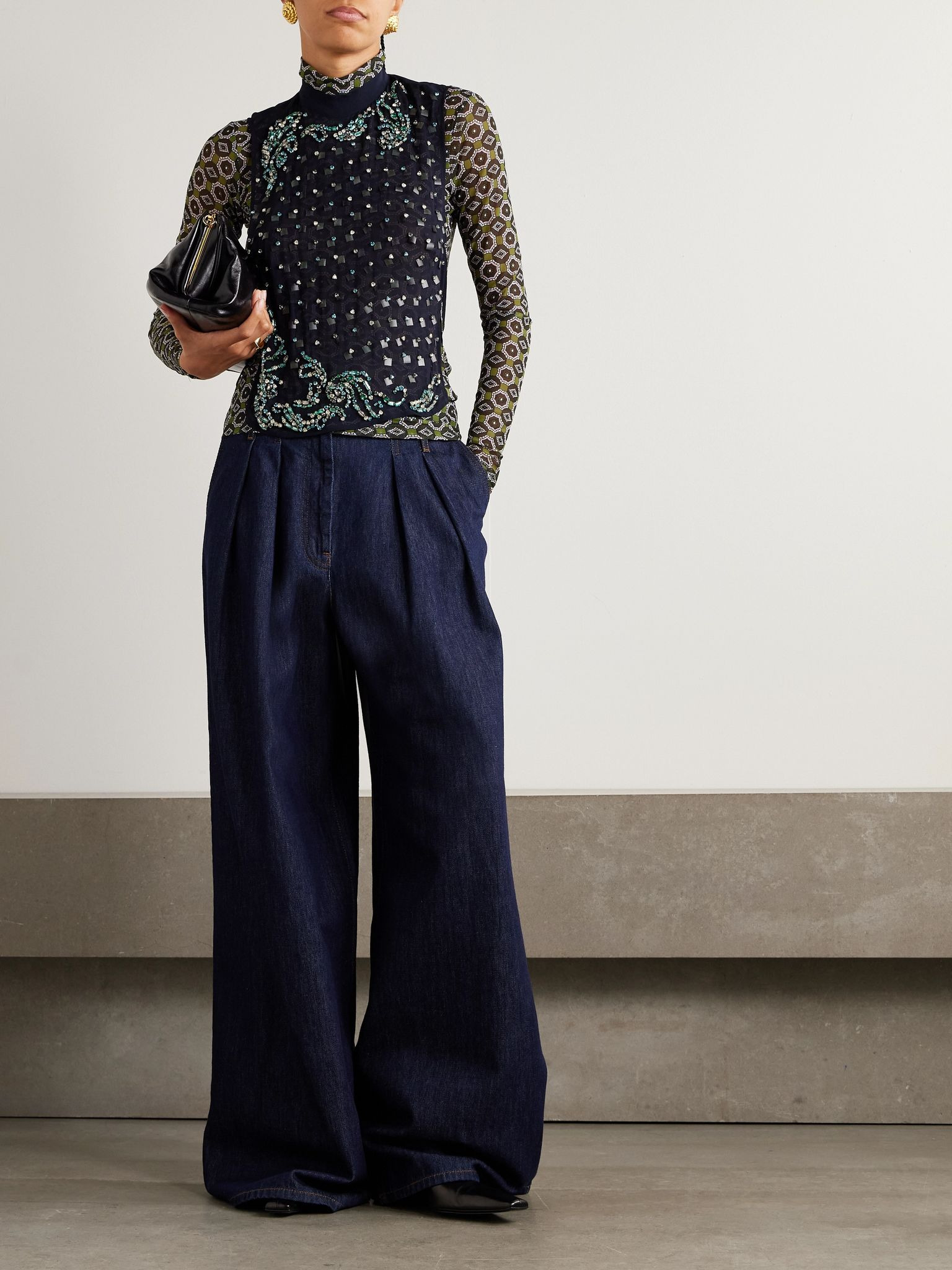 Pleated denim wide-leg pants Dark denim - 2