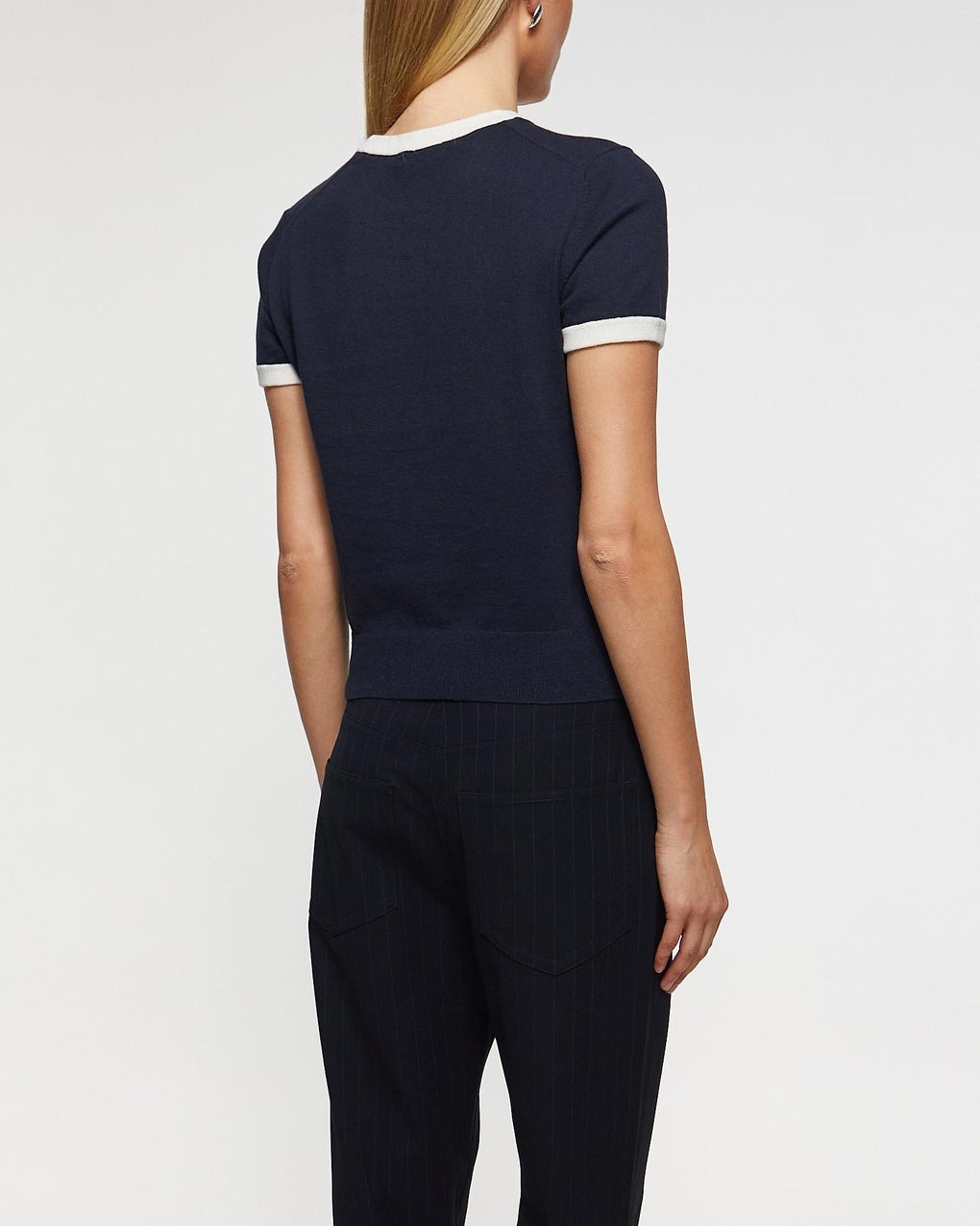 T-Shirt Ringer Sweater Tee Blue/White - 4