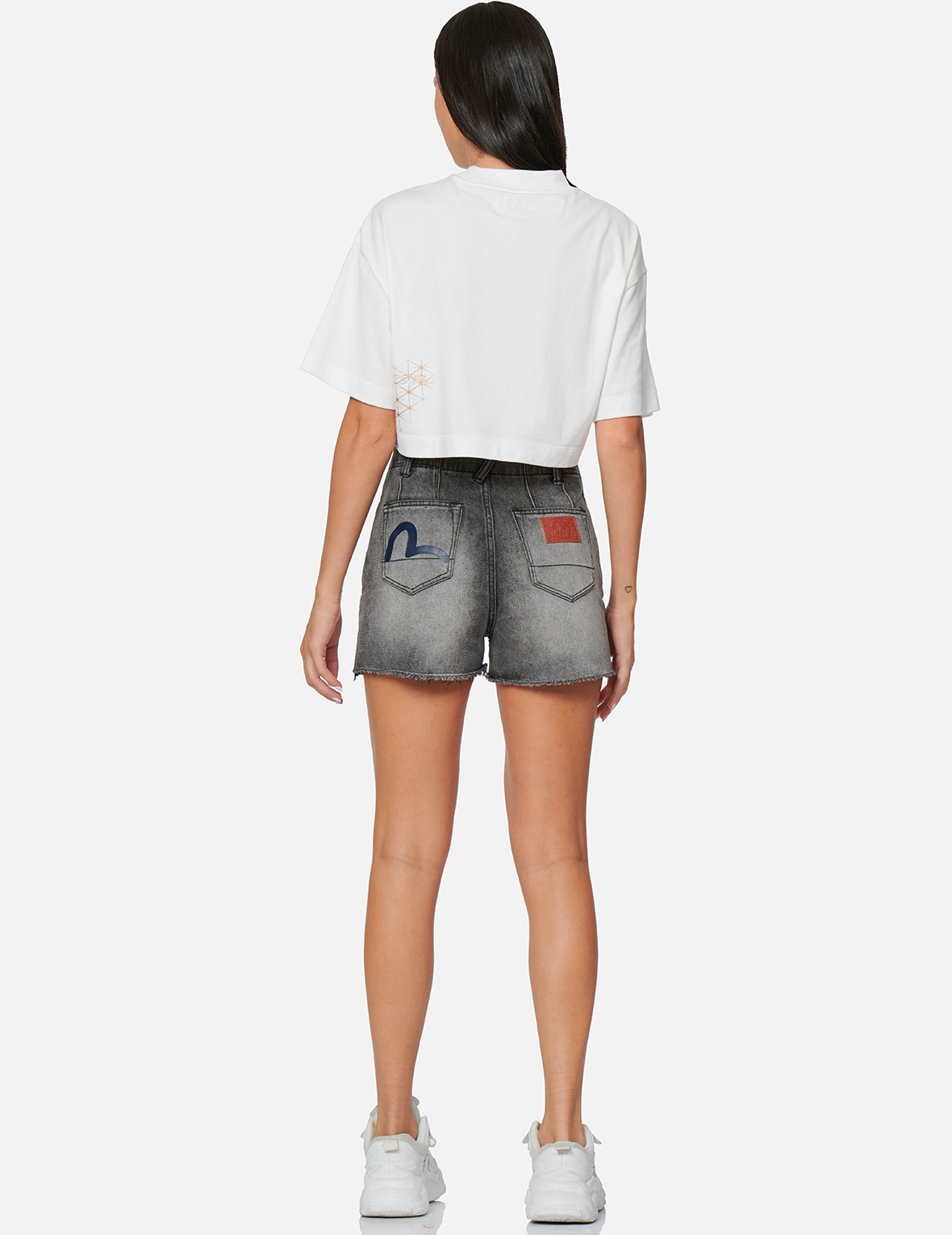 SEAGULL PRINT LIGHT GREY DENIM SHORTS - 6