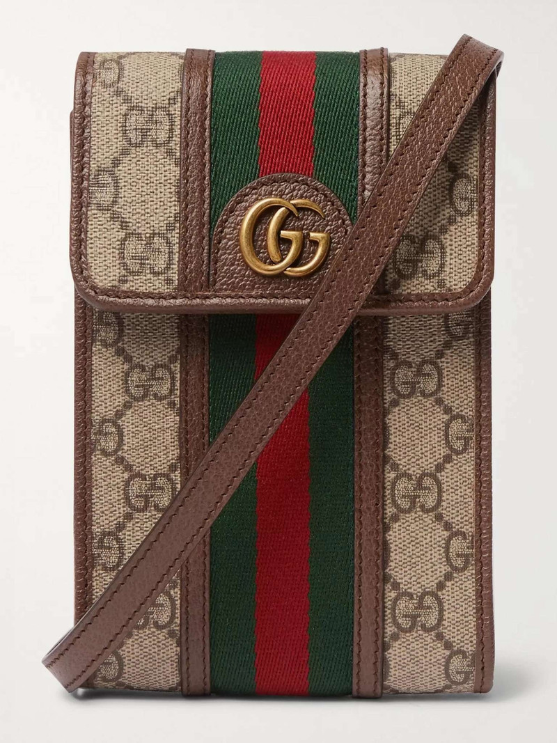 Ophidia Grosgrain and Leather-Trimmed Monogrammed Coated-Canvas Messenger Bag - 1