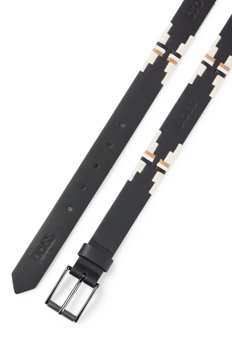 BOSS EQUESTRIAN LEATHER BELT WITH HAND-EMBROIDERED SIGNATURE STRIPES outlook