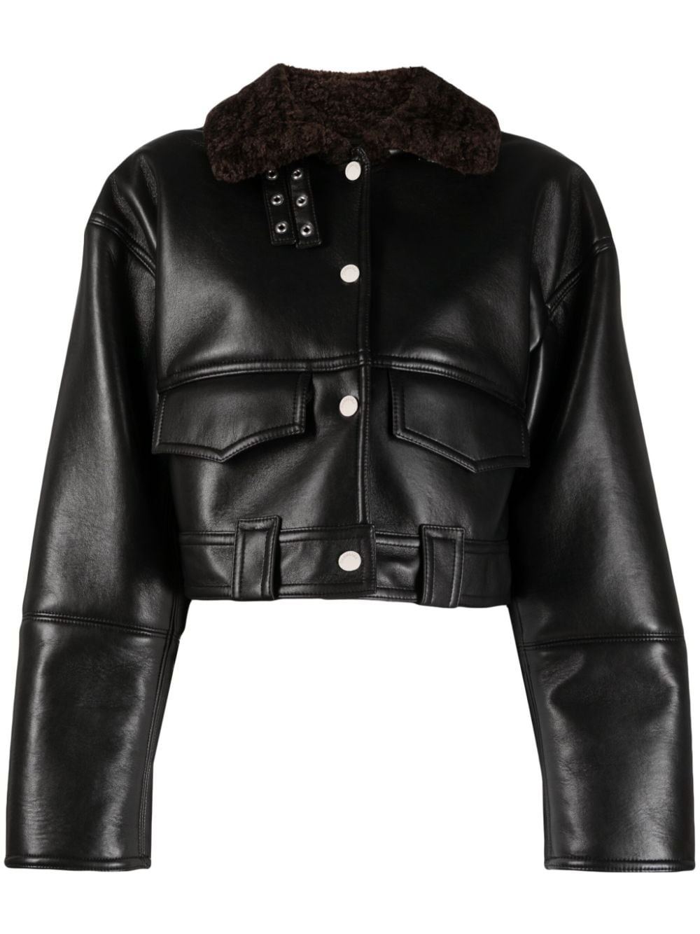 cropped leather jacket - 1