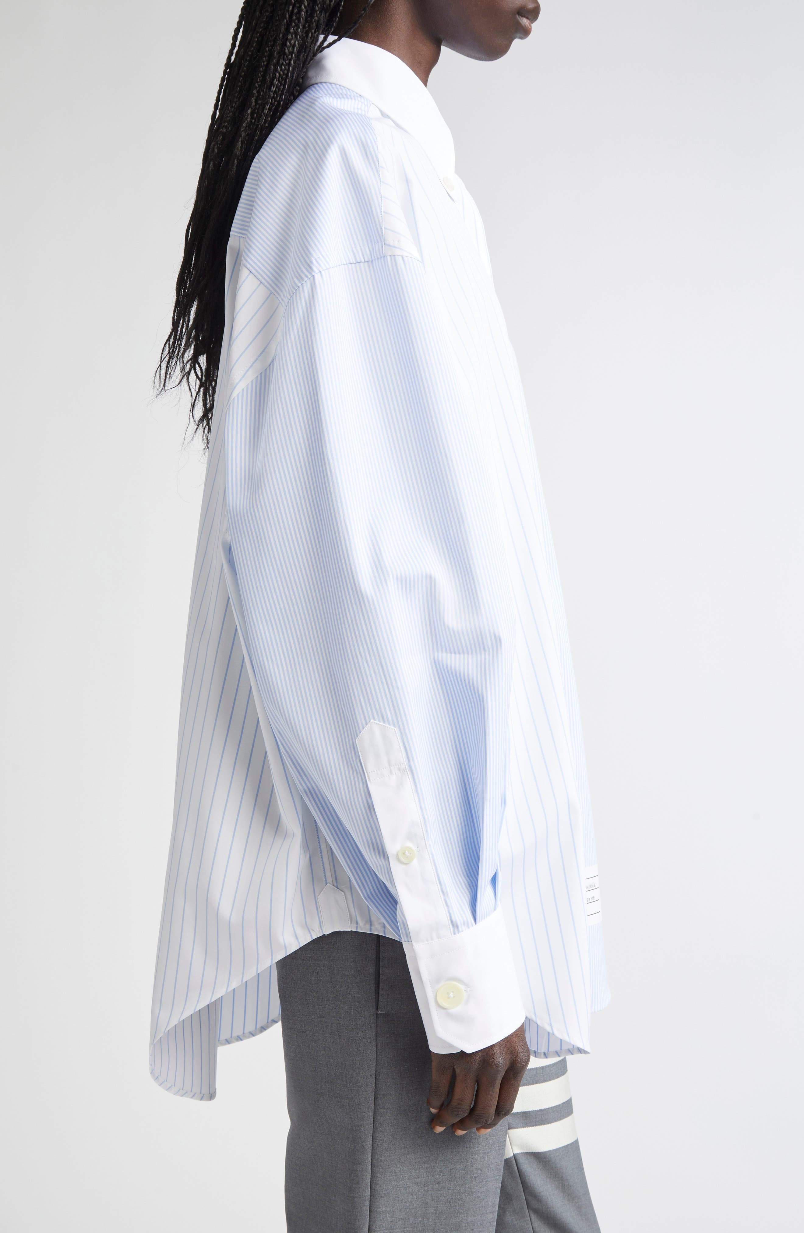 Thom Browne Fin-Mix Stripe Supima® Cotton Poplin Button-Down Shirt in Light Blue at Nordstrom - 4