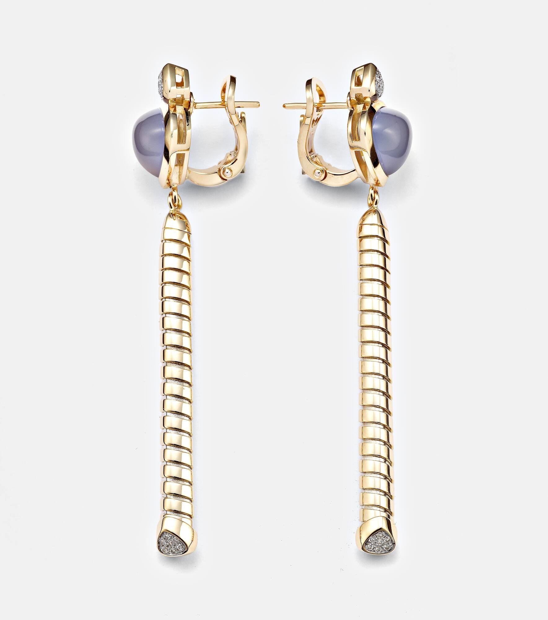 Trisolina 18kt gold drop earrings with chalcedony and diamonds - 4