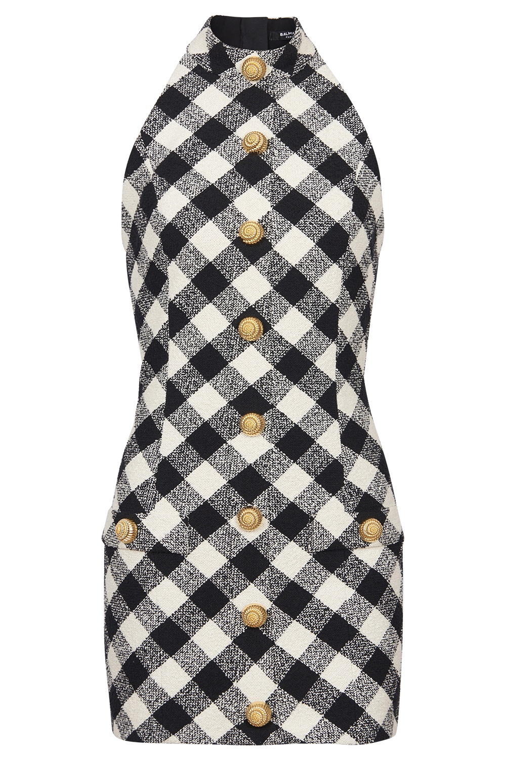 Buttoned Halterneck Short Dress - 1