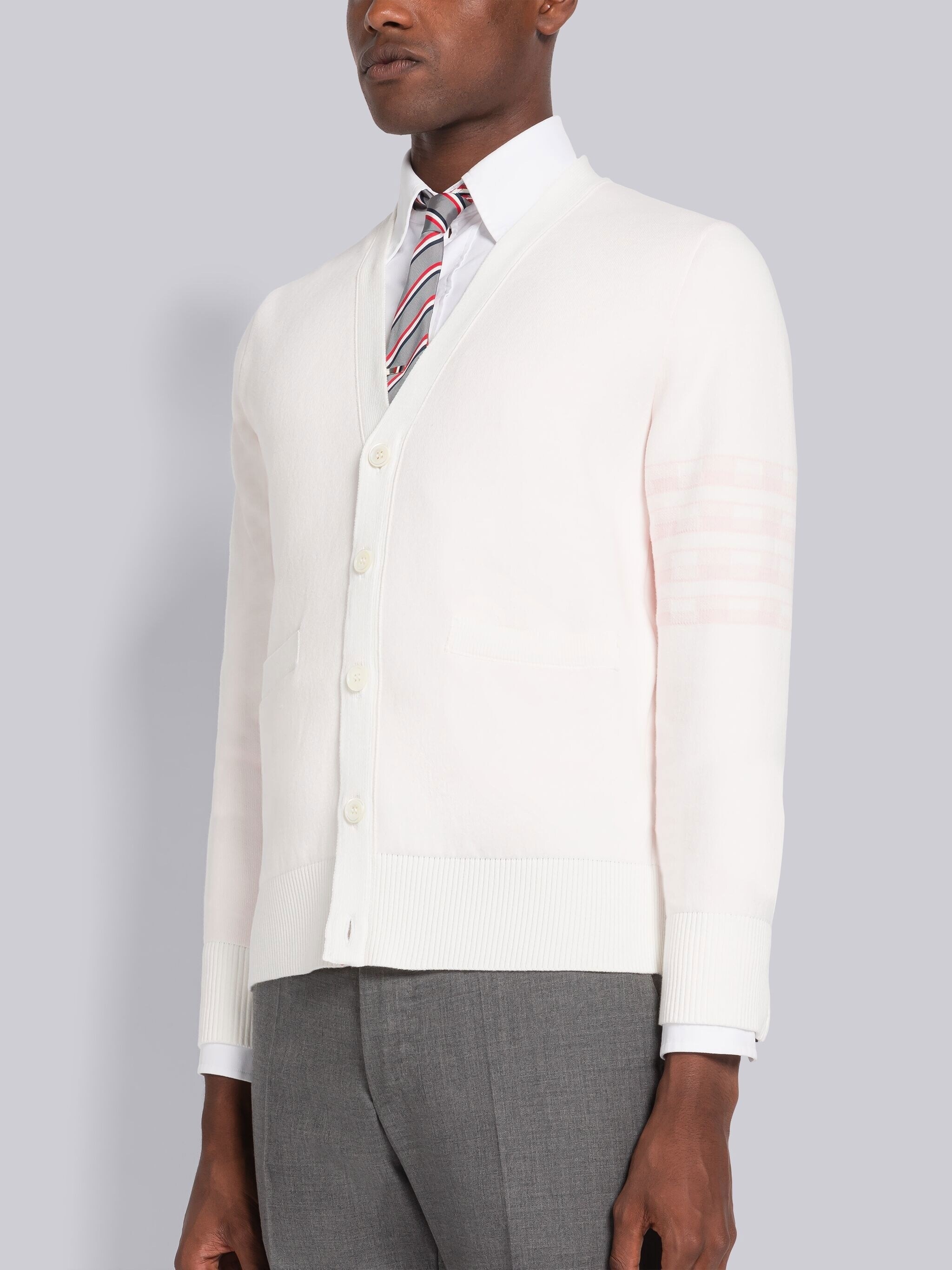 Hector Jacquard Cotton 4-Bar V-Neck Cardigan - 2