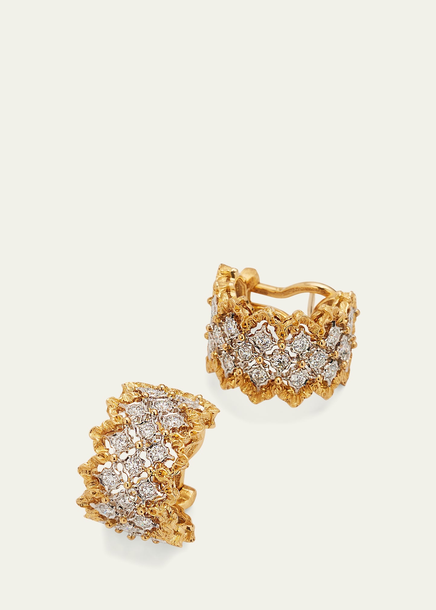 Rombi 18K Yellow Gold and White Gold Diamond Huggie Earrings - 3