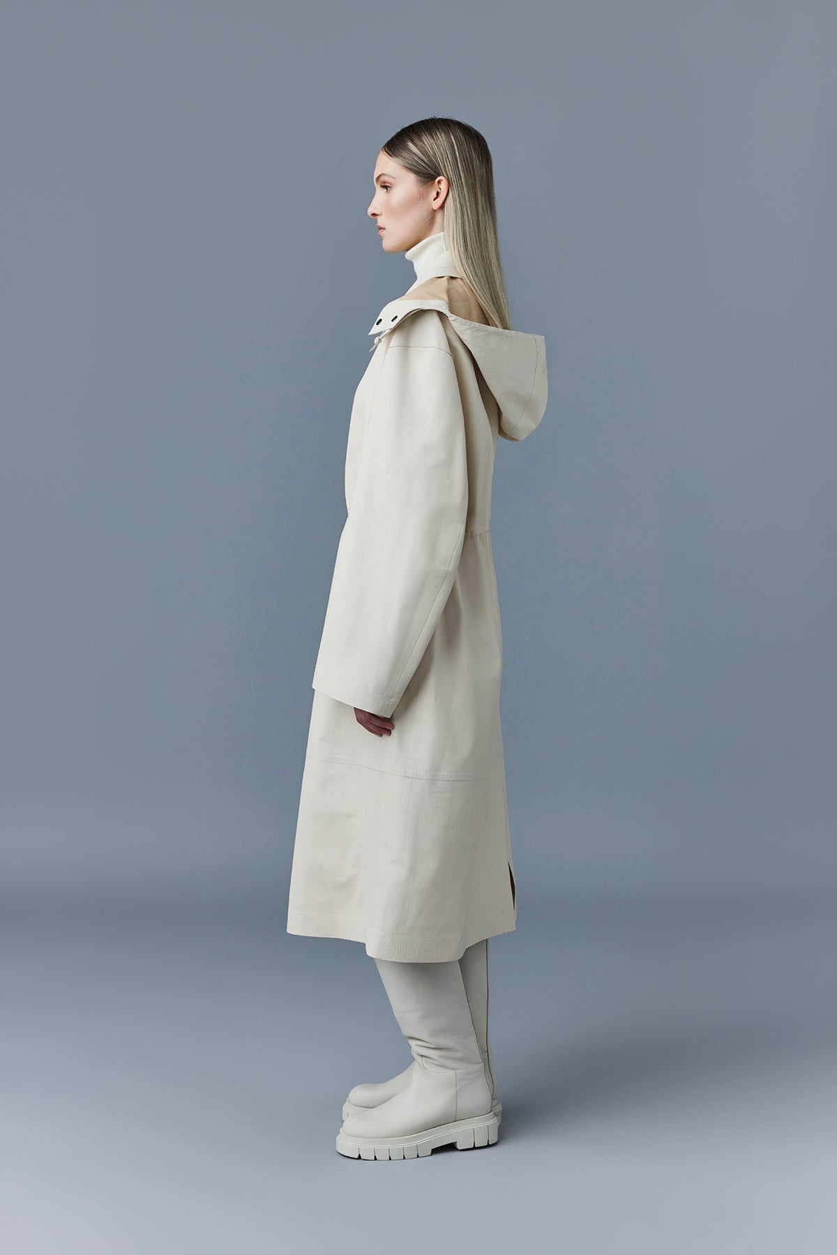 GLORY Calfskin trench coat with waist drawcord - 4