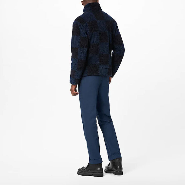 LOUIS VUITTON x NIGO2 Crossover LV2 SS22 Grid Lamb's Wool Zipper Stand Collar Jacket Autumn Blue 1A9 - 5