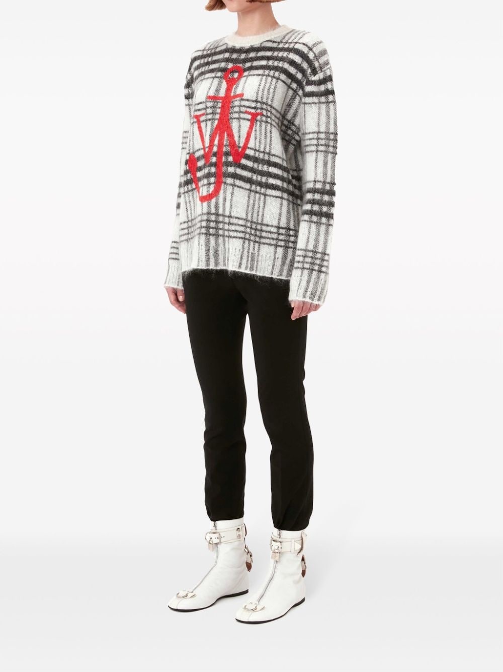tartan-check crew-neck jumper - 3