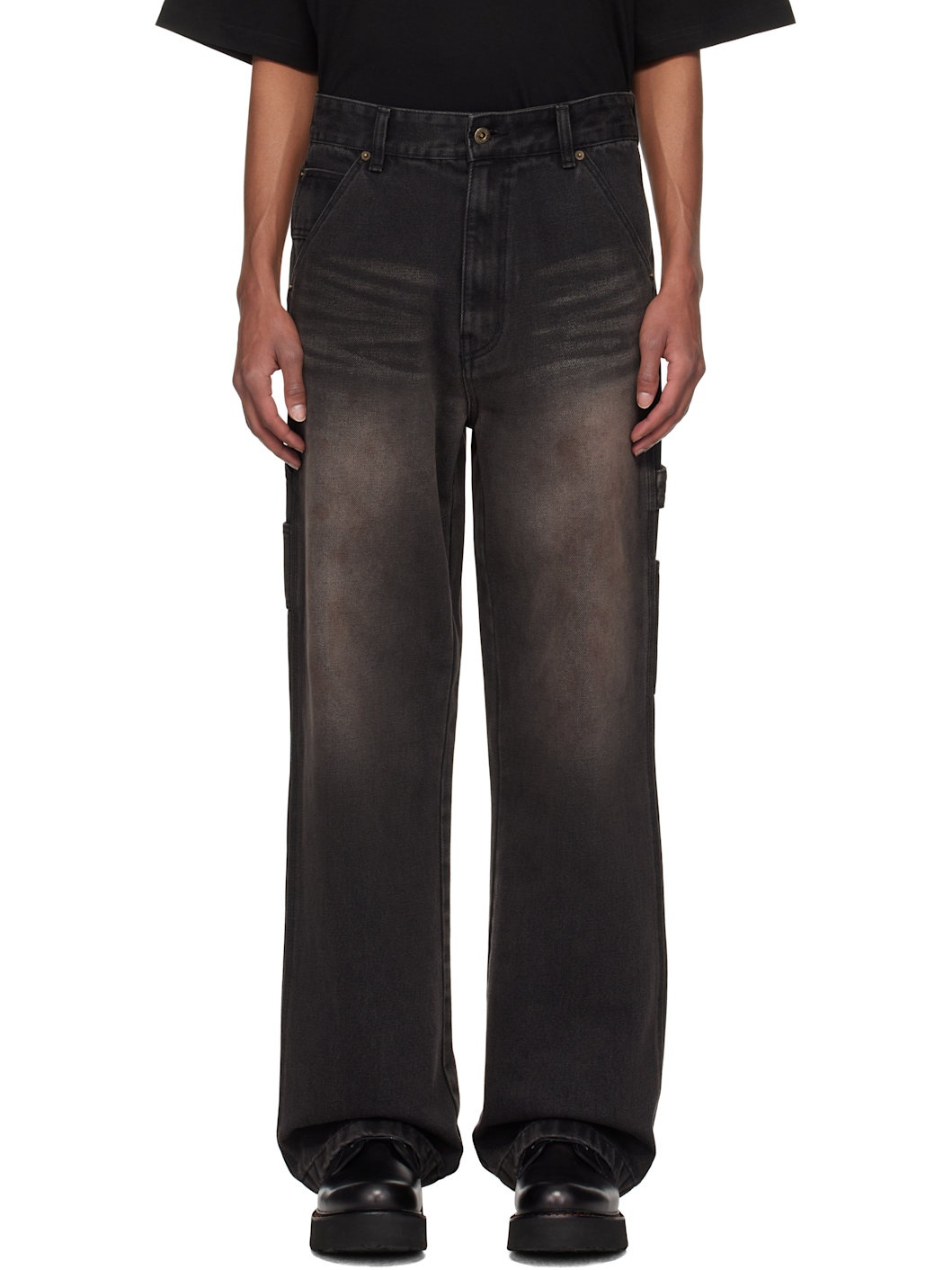 Black Aging Effect Carpenter Jeans - 1