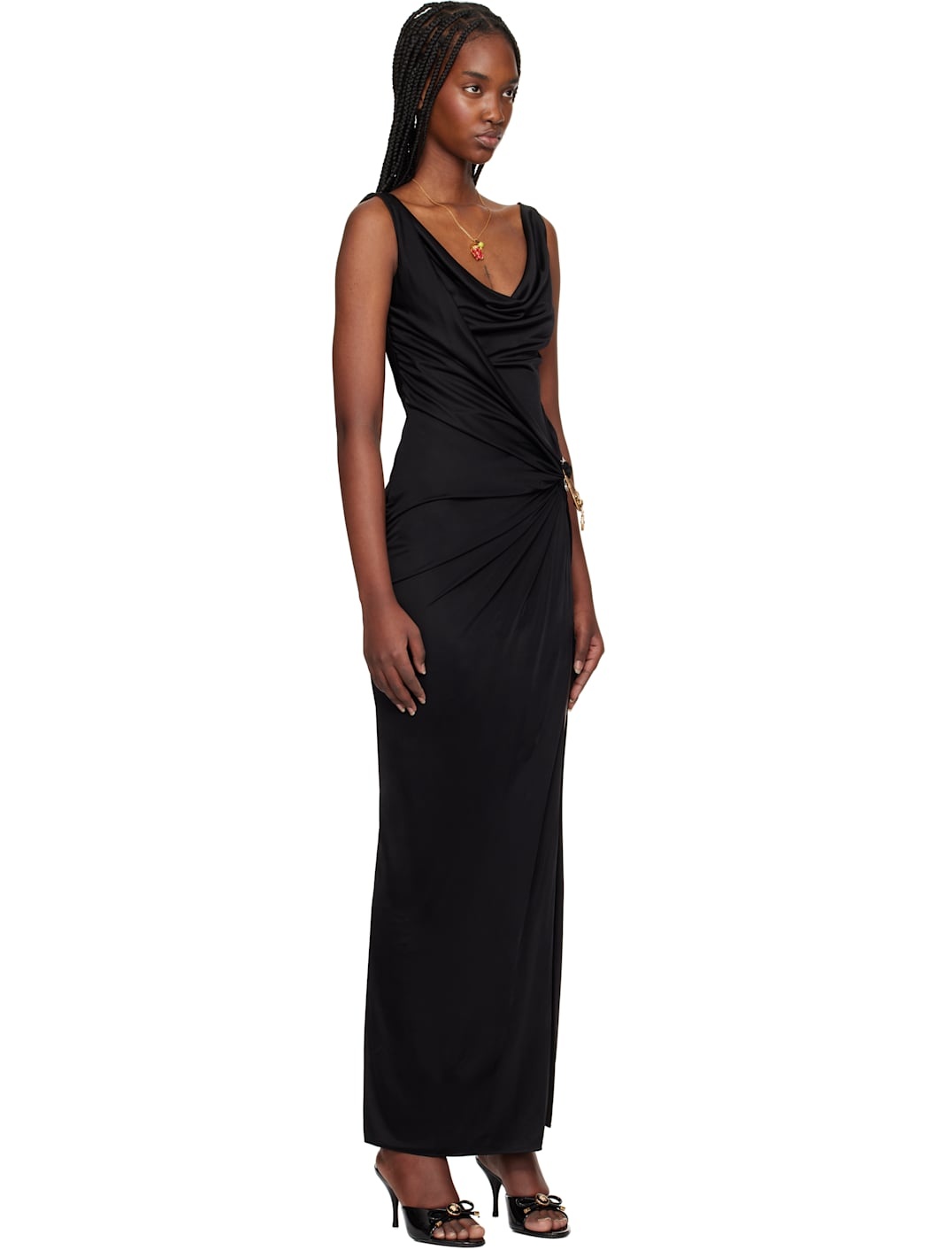 Black Safety Pin Gathered Maxi Dress - 2