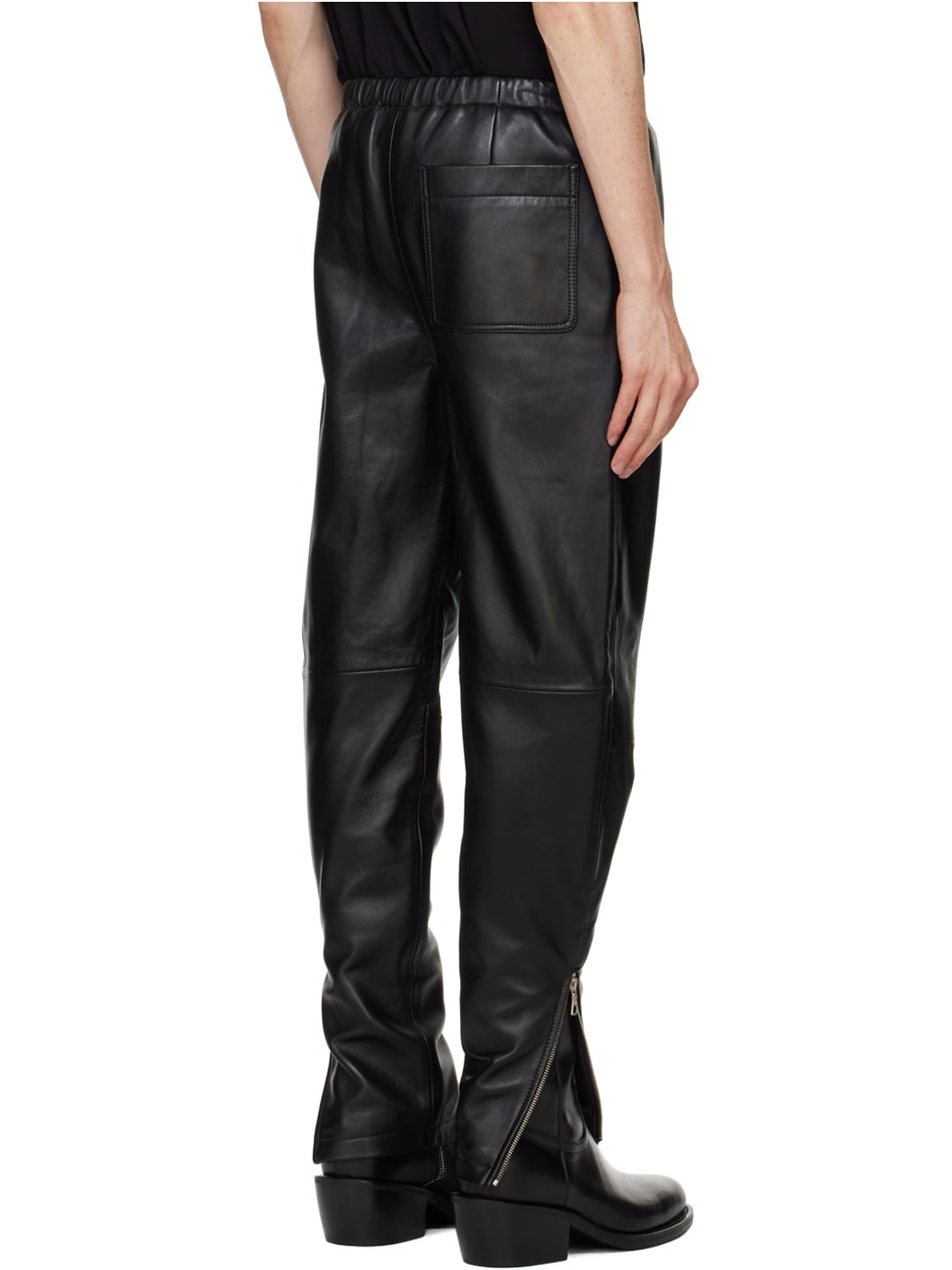 Black Drawstring Leather Pants - 3