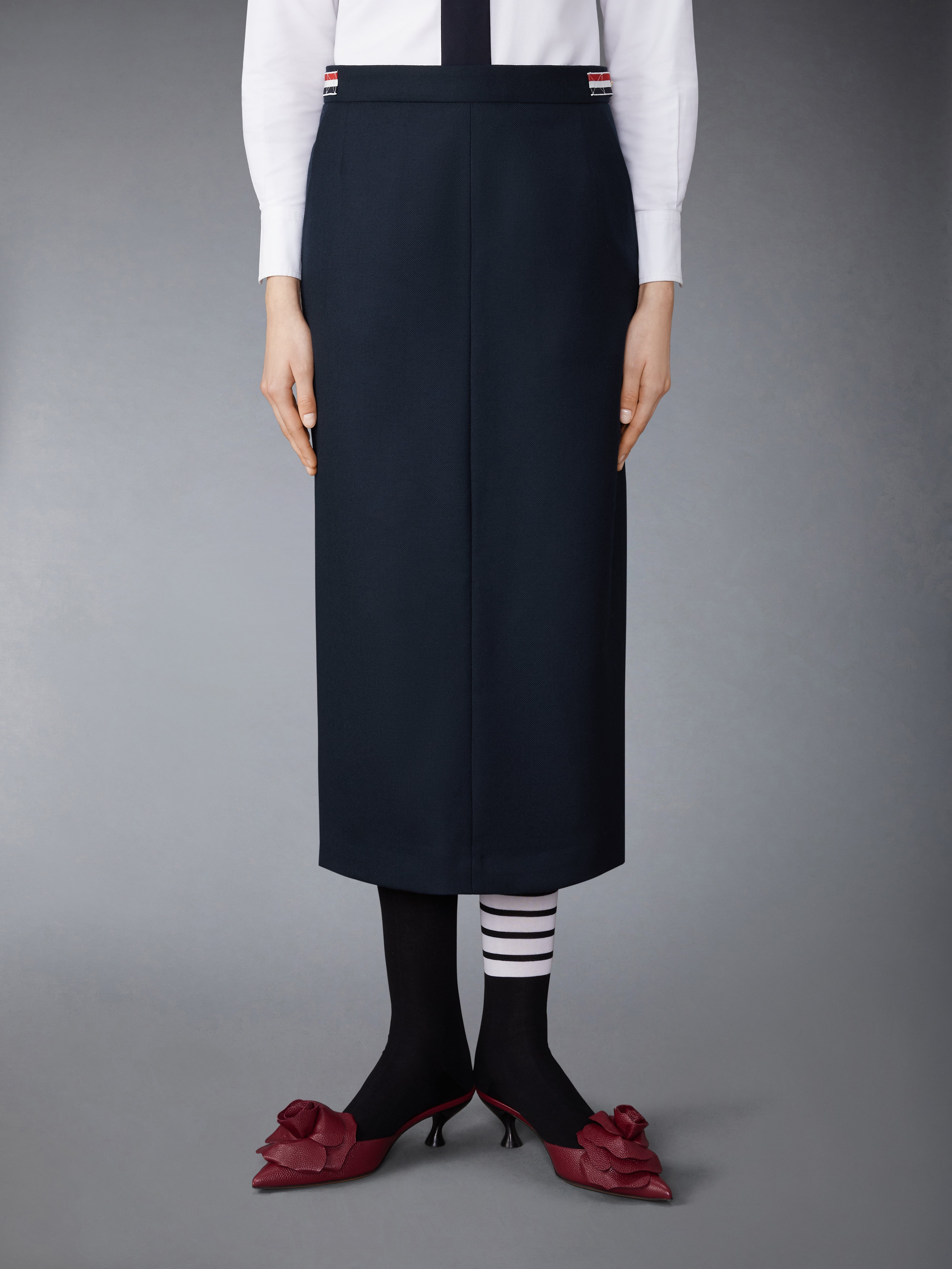 SOLID WOOL TWILL MIDI SIDE TAB SKIRT - 2