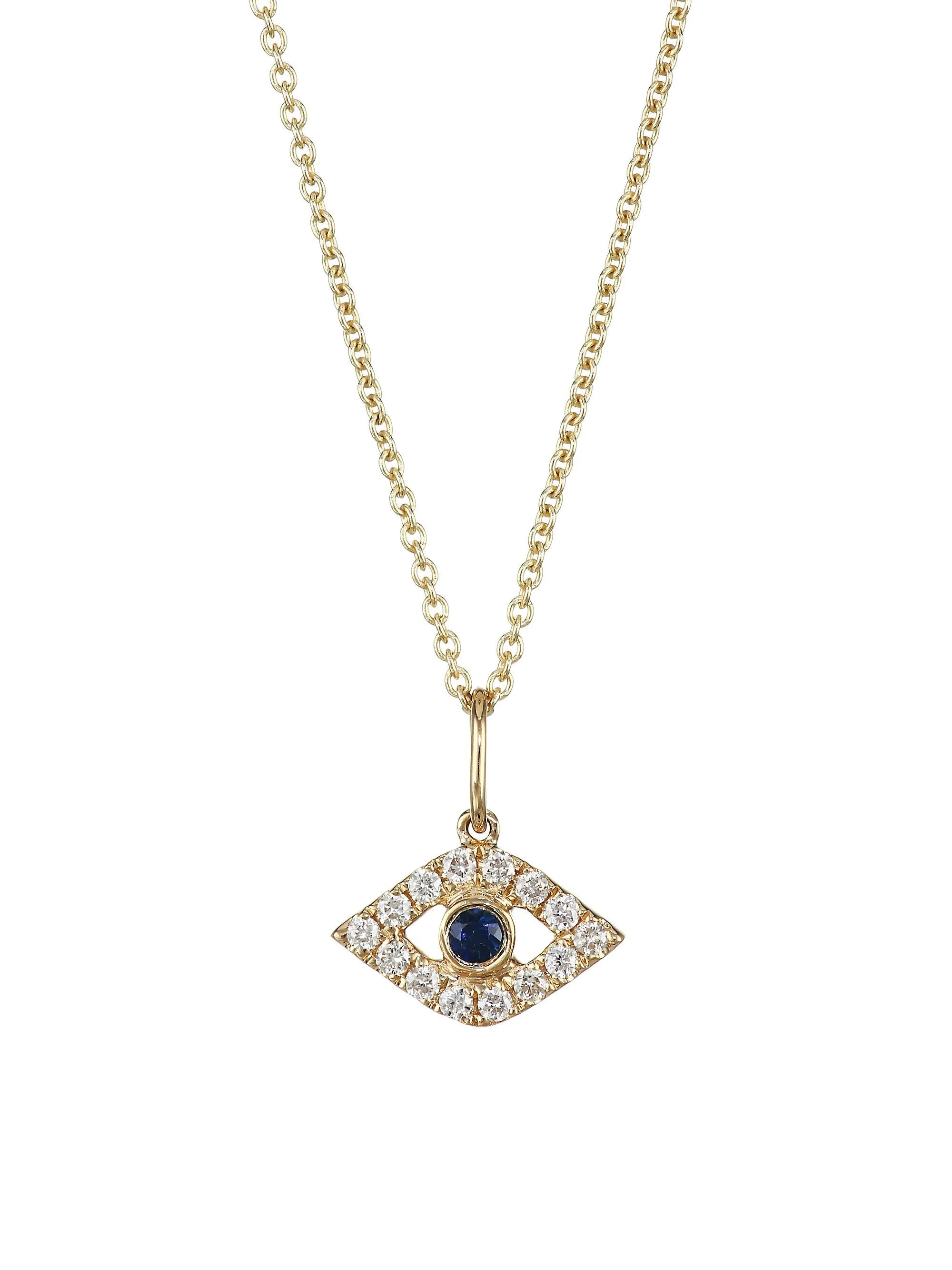 Women's 14K Gold, Diamond & Sapphire Evil Eye Pendant Necklace - 1