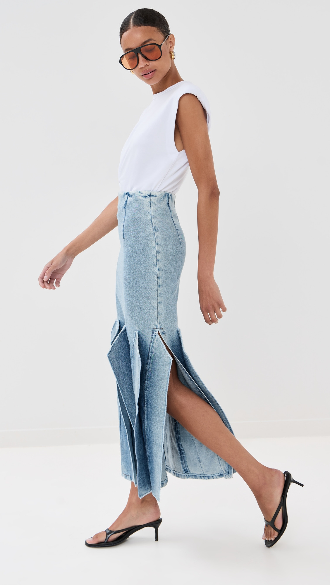 Denim Skirt with Panel Detail - 4