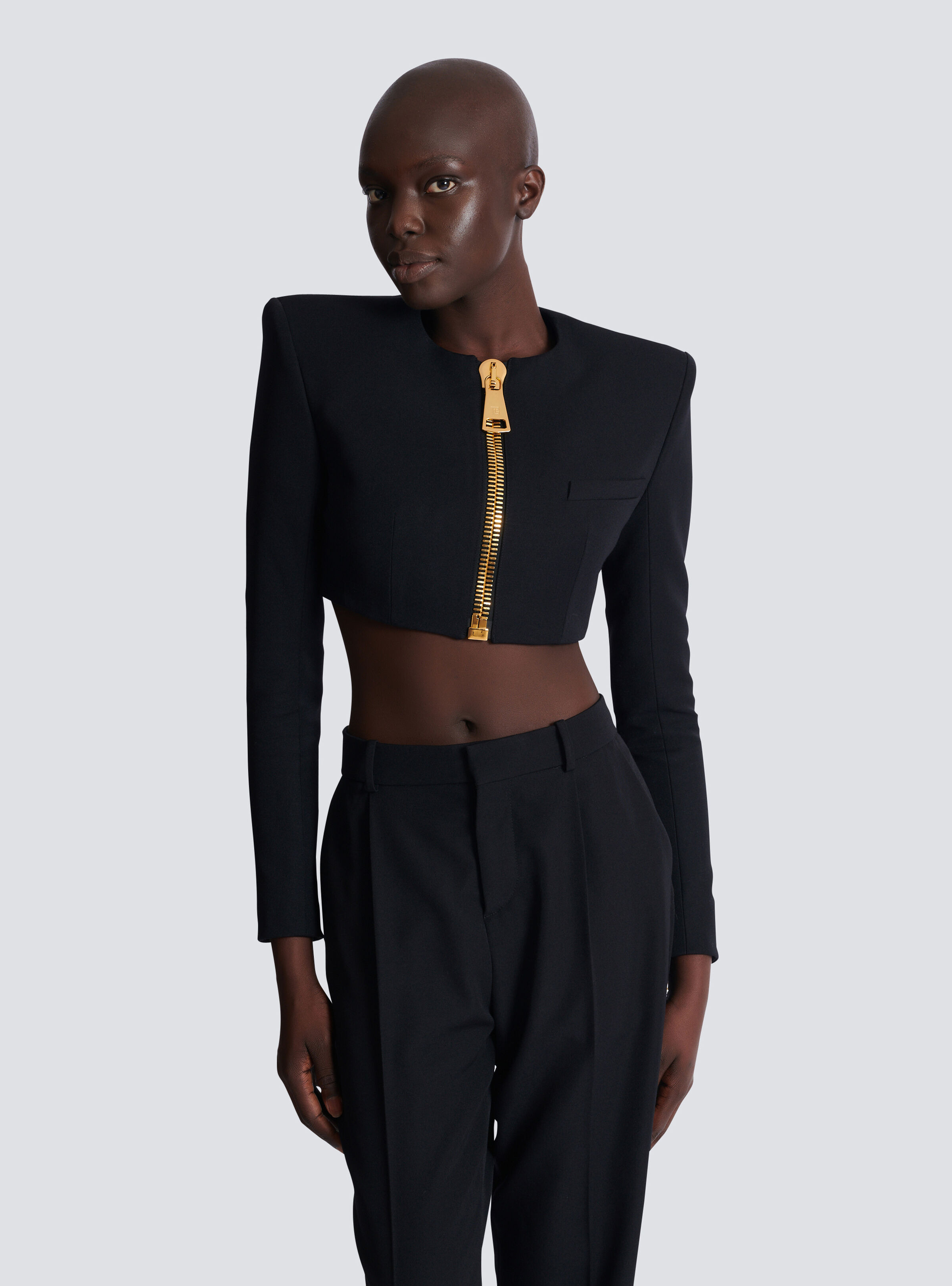 Cropped jacket in grain de poudre wool - 6