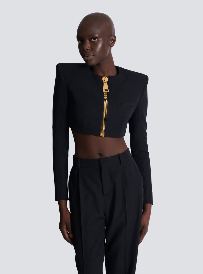 Cropped jacket in grain de poudre wool 6
