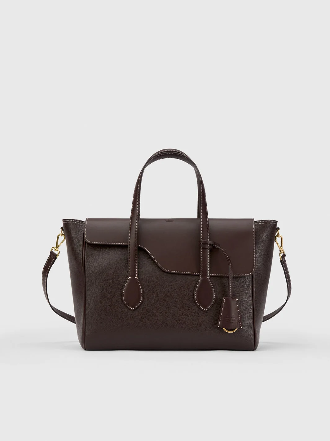 Merlara Walnut/Contrast Stitch Grained Leather Large handbag - 1