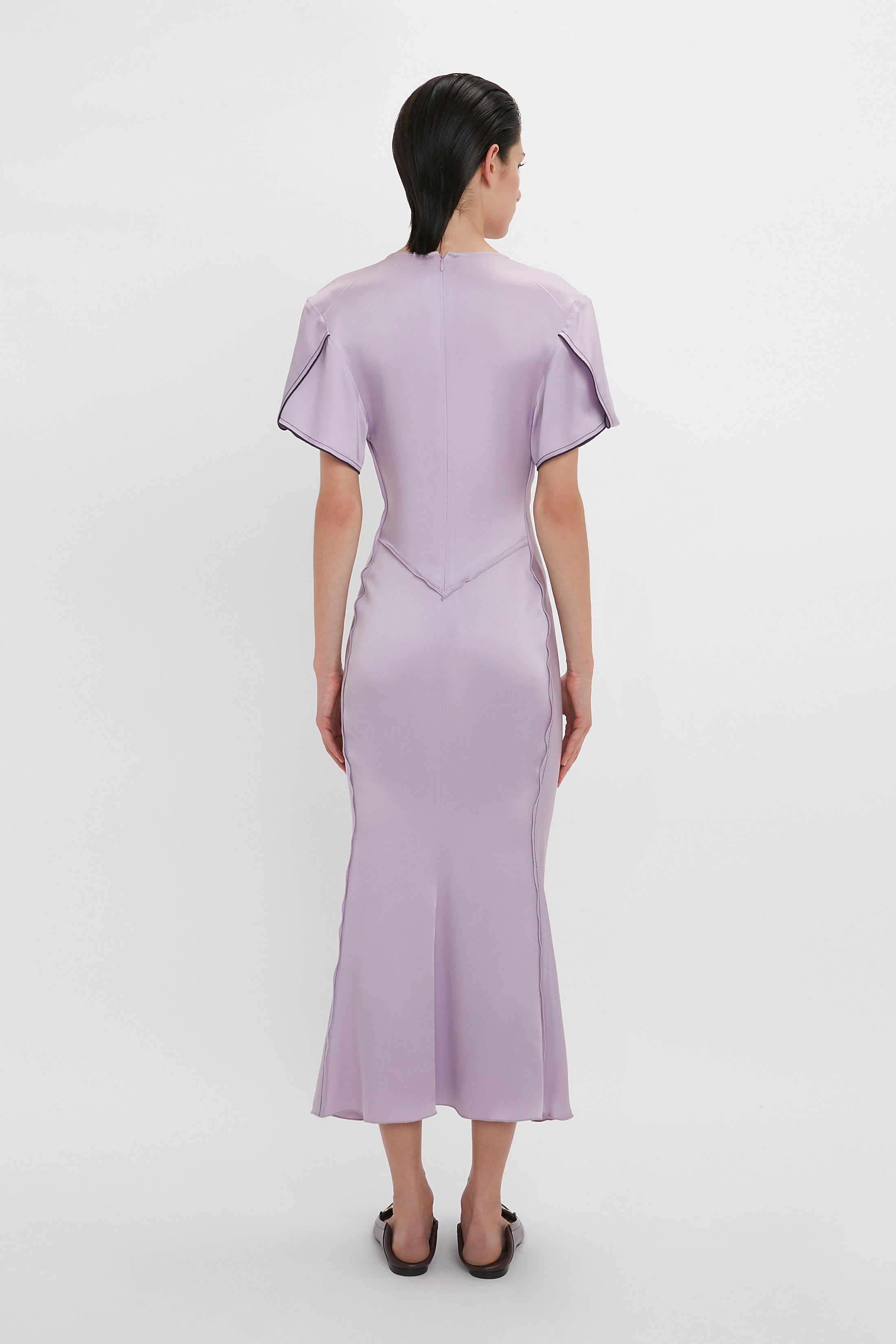Gathered V-Neck Midi Dress In Petunia - 4