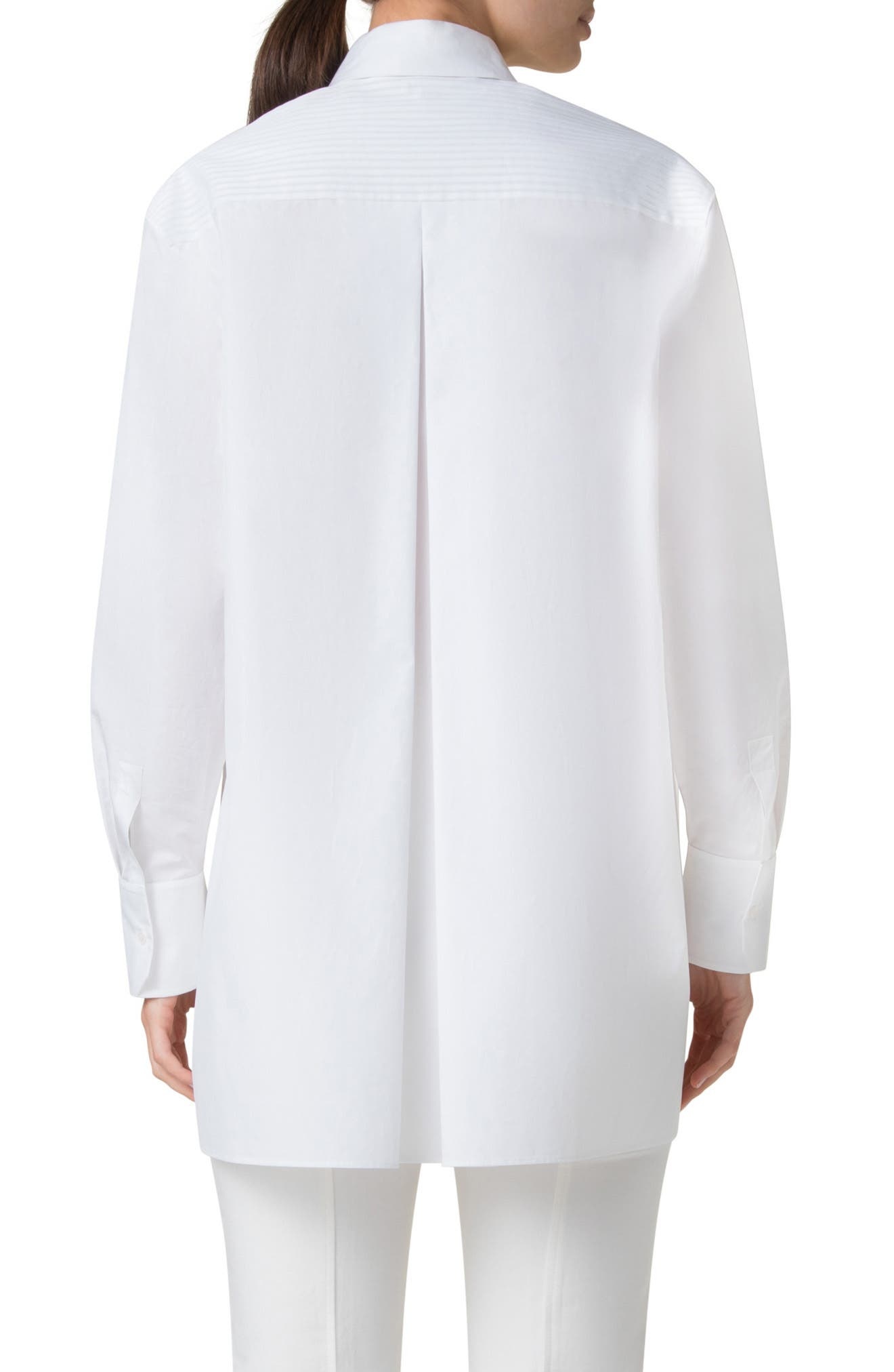 Akris Oversize Pleated Panel Cotton Voile Button-Up Shirt in Pure White at Nordstrom - 2