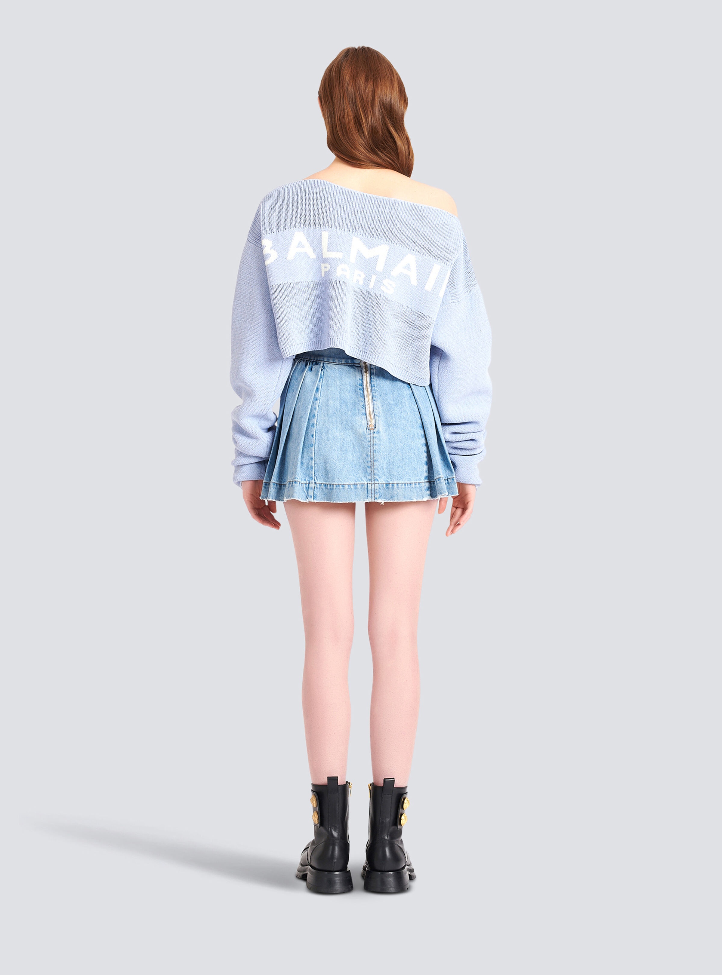 Cropped knit sweater with graffiti Balmain logo print - 2