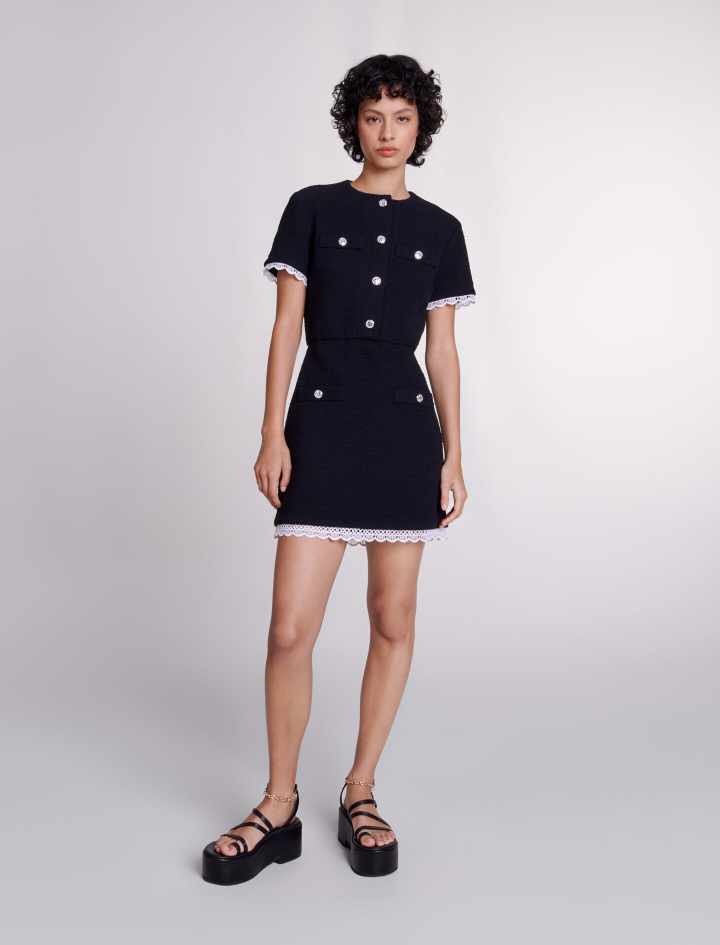 Short tweed dress with trim - 2