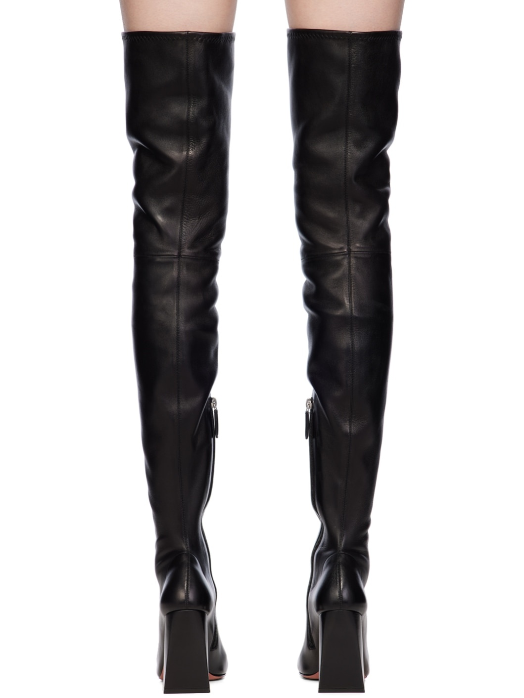 Black Marine Stretch Thigh High Boots - 2