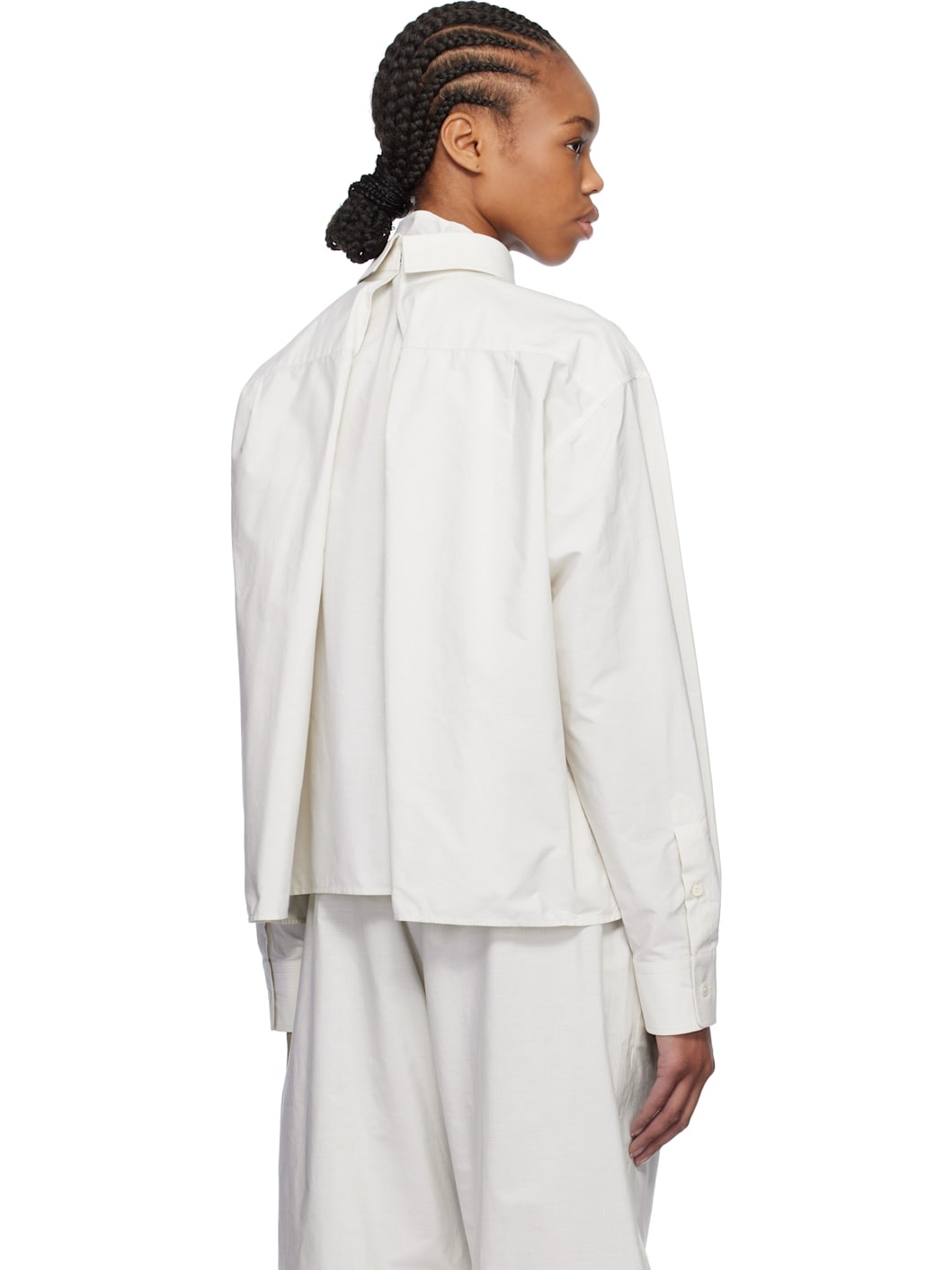 White Spliced Striped Cotton Poplin Shirt - 3