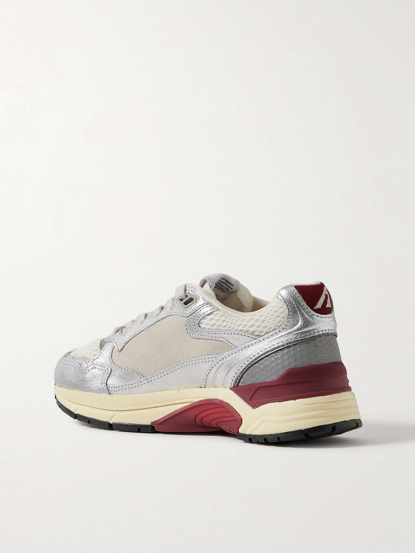 Hyperway Low mesh and suede-trimmed metallic leather sneakers Silver - 3