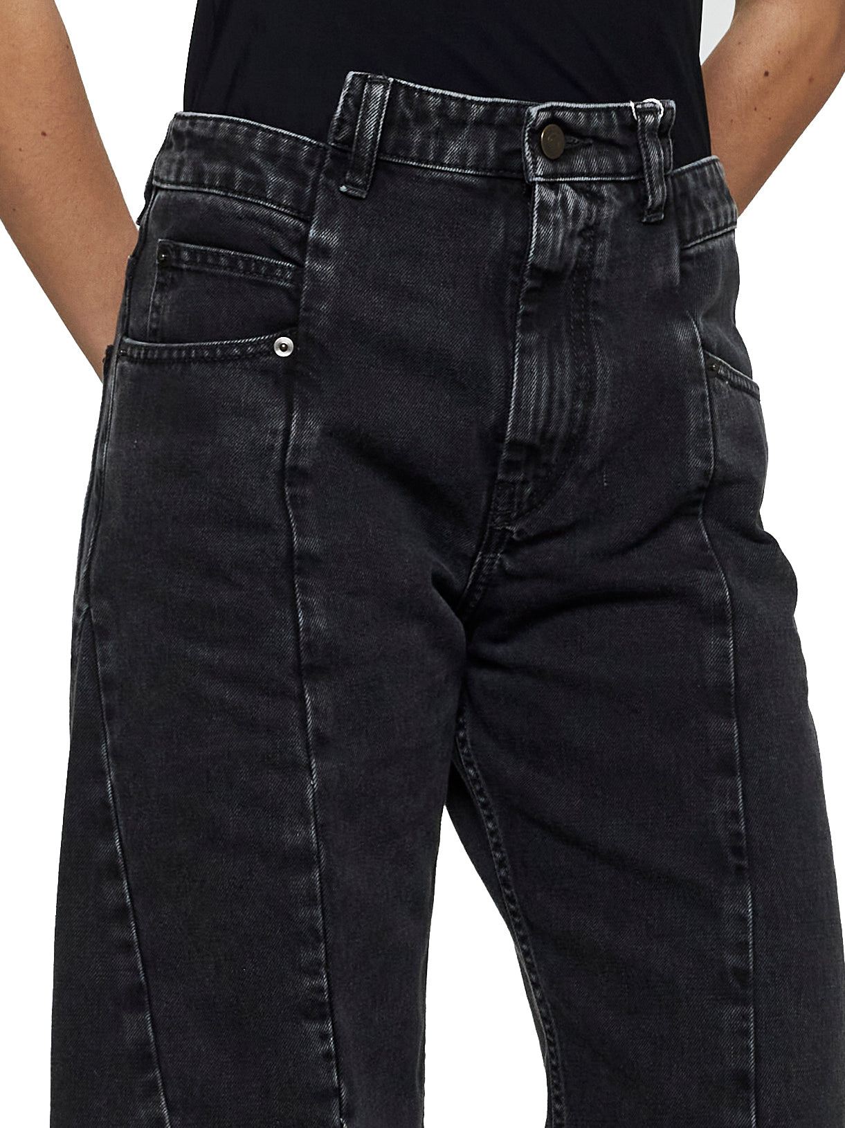 Black denim cut-out waist jeans - 5