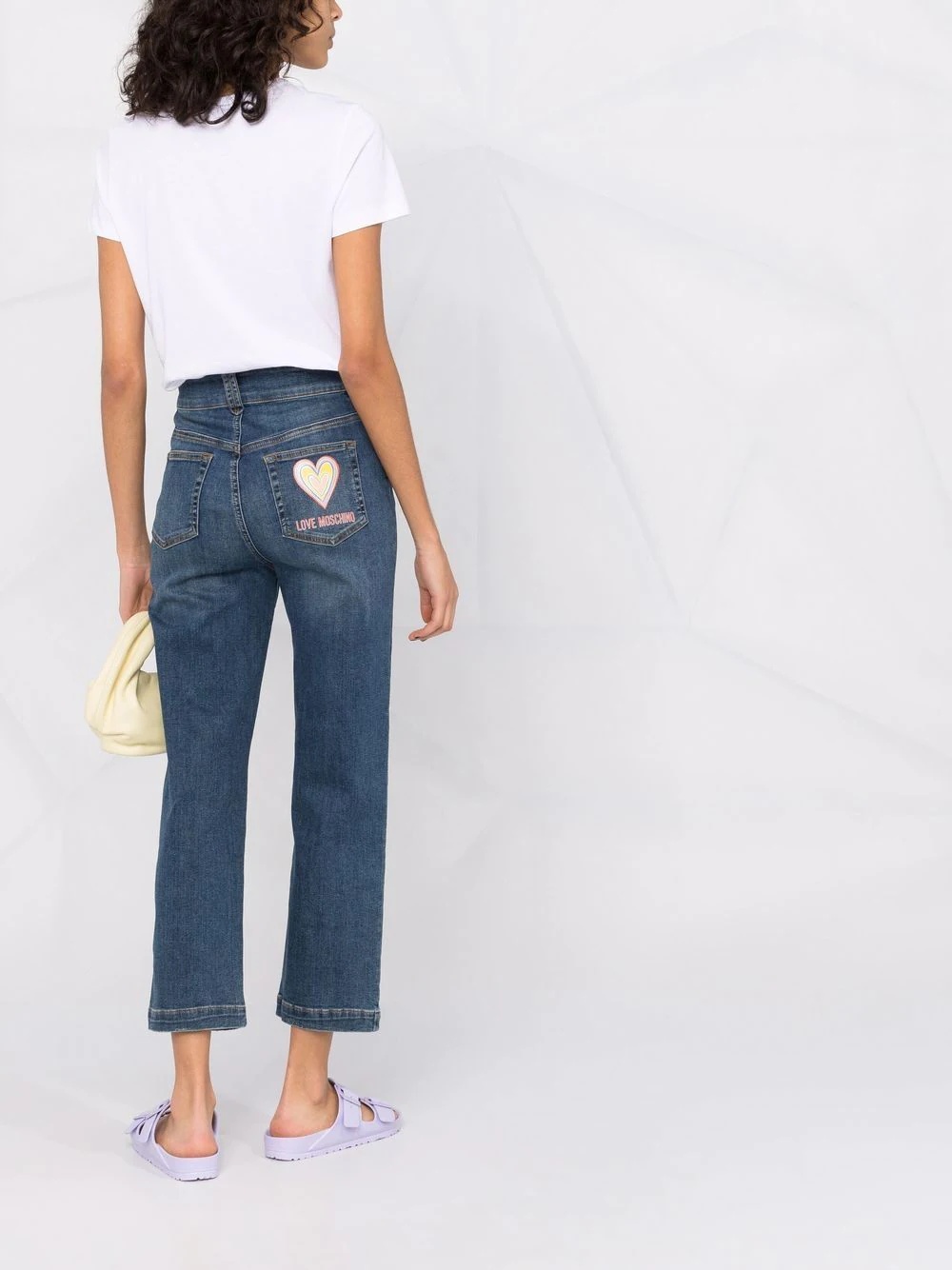 heart logo-print cropped denim jeans - 6