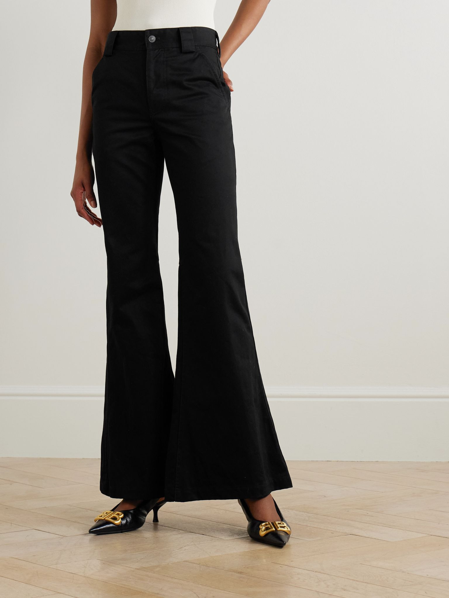 Organic cotton-twill flared pants Black - 3
