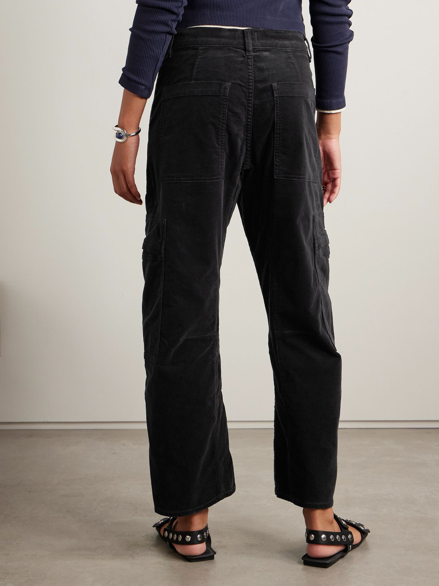 Marcelle cotton-blend corduroy wide-leg cargo pants Charcoal - 3