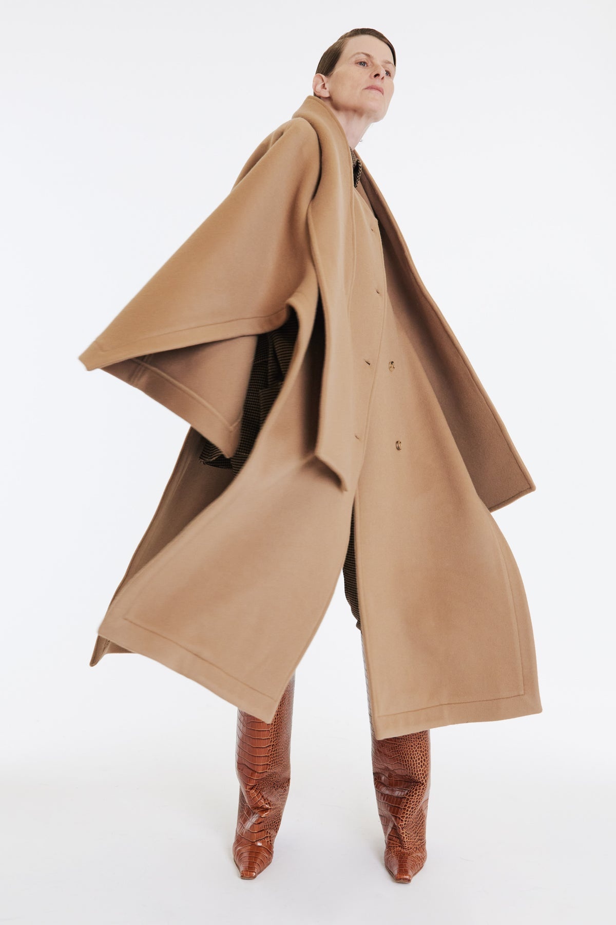 OPEN SLEEVE PONCHO COAT WITH SCARF DETAIL BEIGE - 7