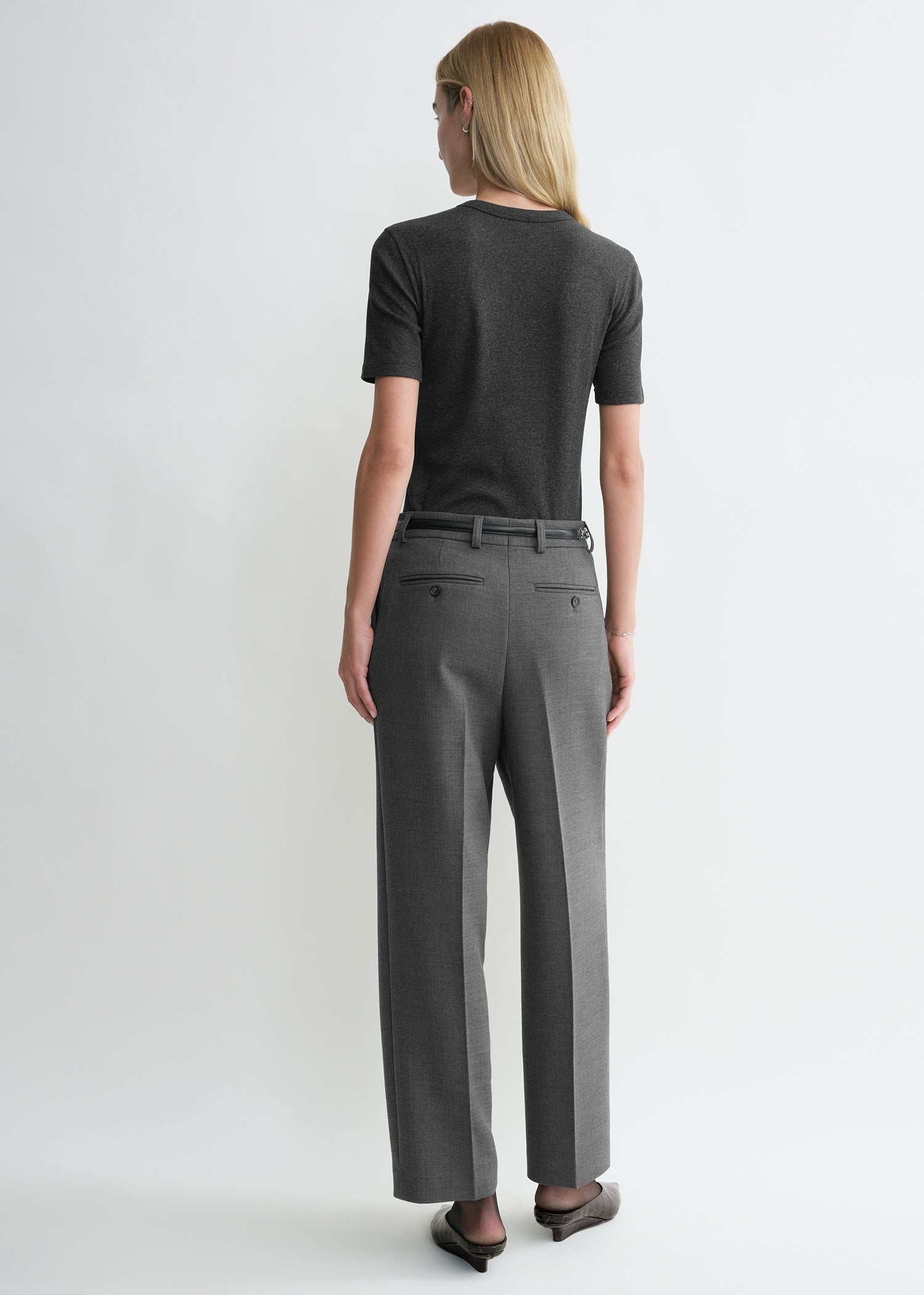 Pleated straight trousers grey melange - 4